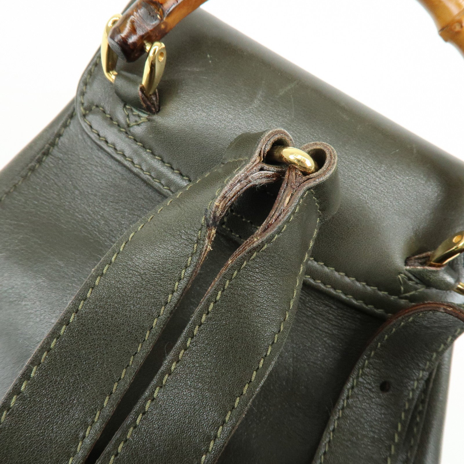 GUCCI Bamboo Leather Backpack Rucksack Khaki 003・1705・0030