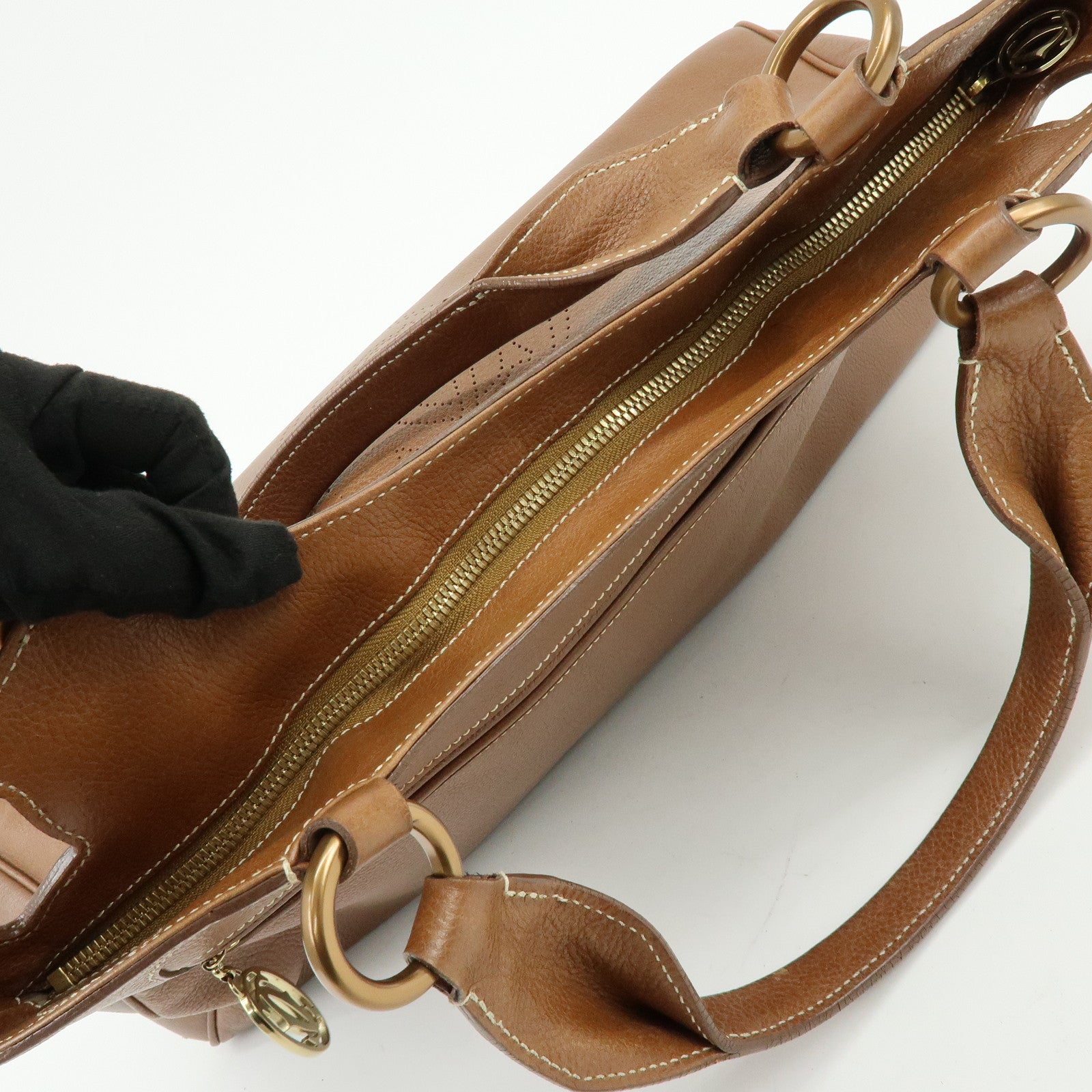Cartier Marcello de Cartier Leather Hand Bag Tote Bag Brown