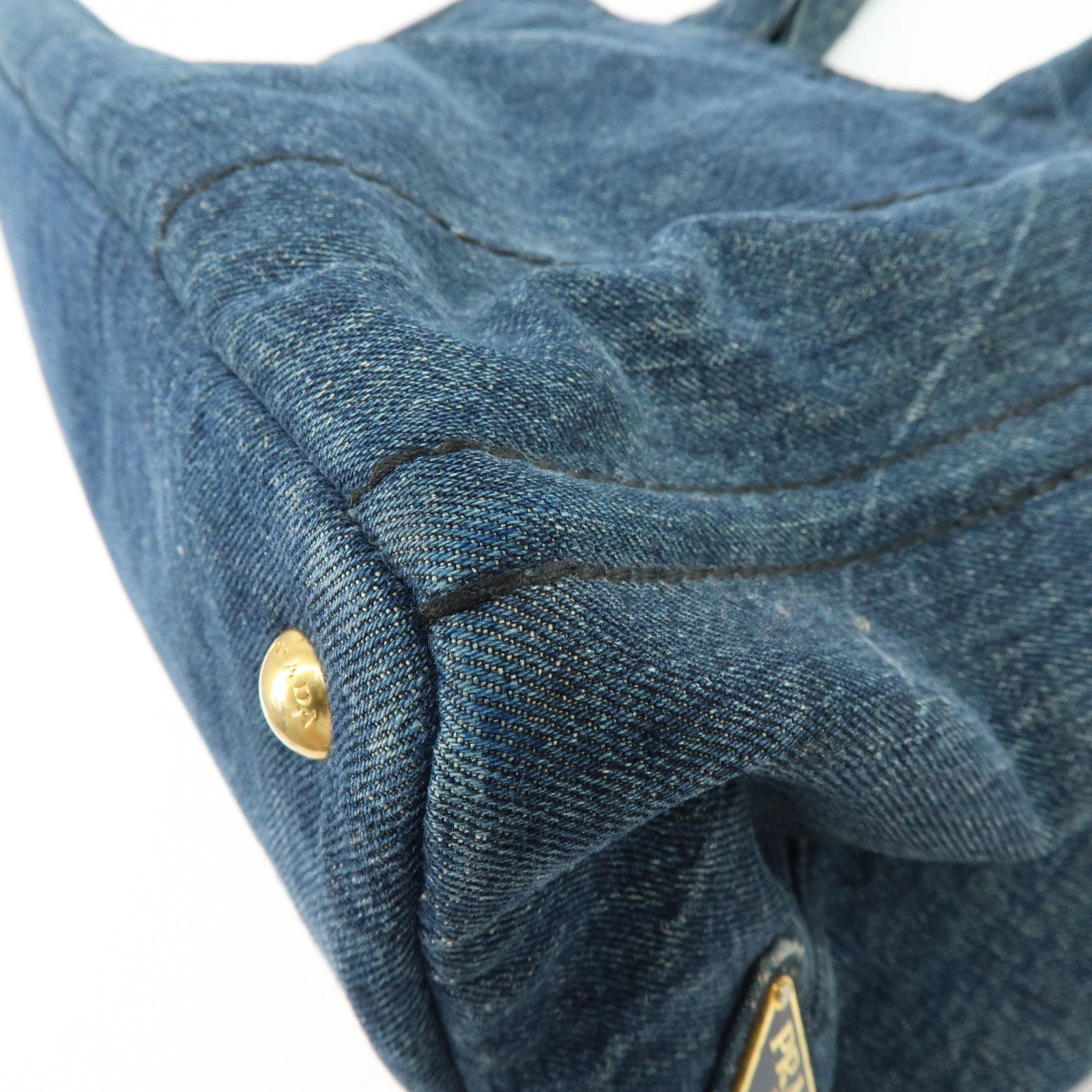 PRADA Triangle Logo Canapa Denim Tote Bag Hand Bag Denim Blue