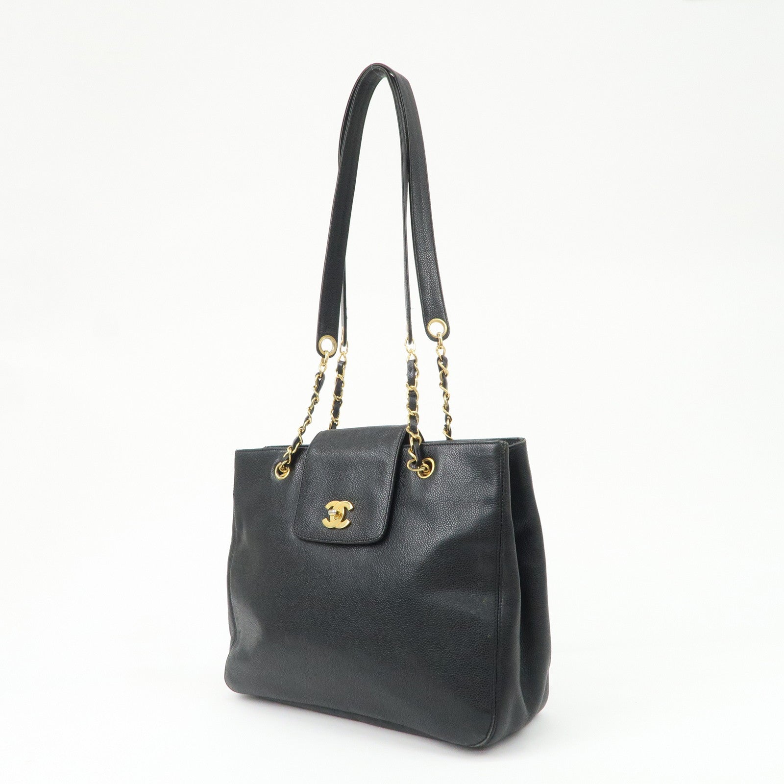 CHANEL Caviarskin Chain Tote Bag Shoulder Bag Black