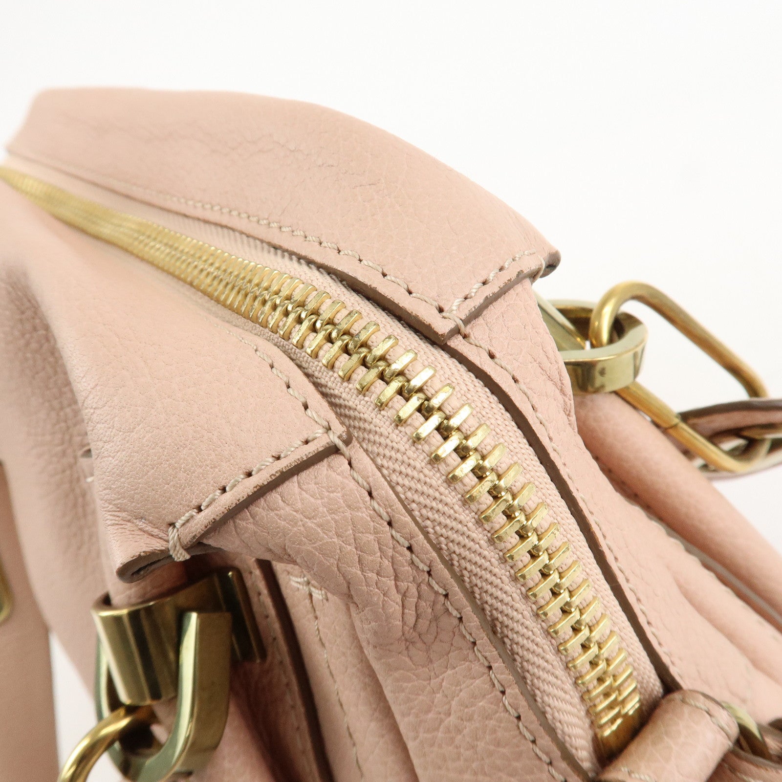 Chloe Paraty Leather 2Way Tote Bag HandBag Shoulder Bag Pink Beige Used