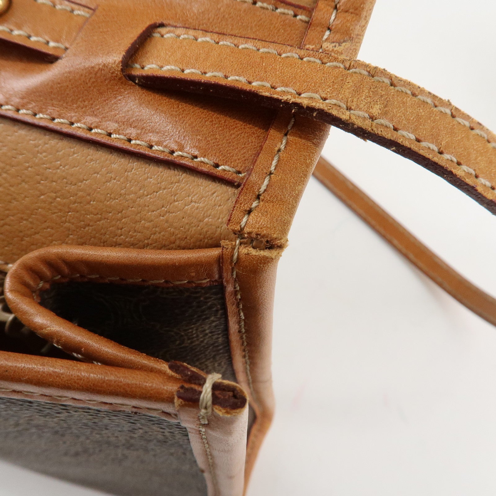 CELINE Macadam PVC Leather Shoulder Bag Hand Bag Brown Used