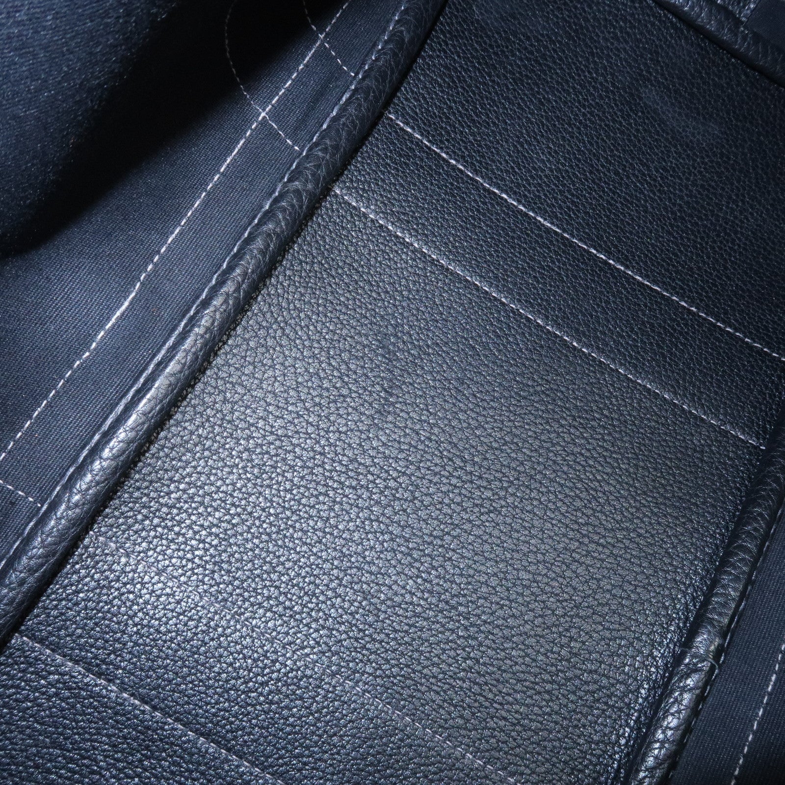 HERMES Garden Party PM G Stamped Canvas Leather Tote Bag Black Used