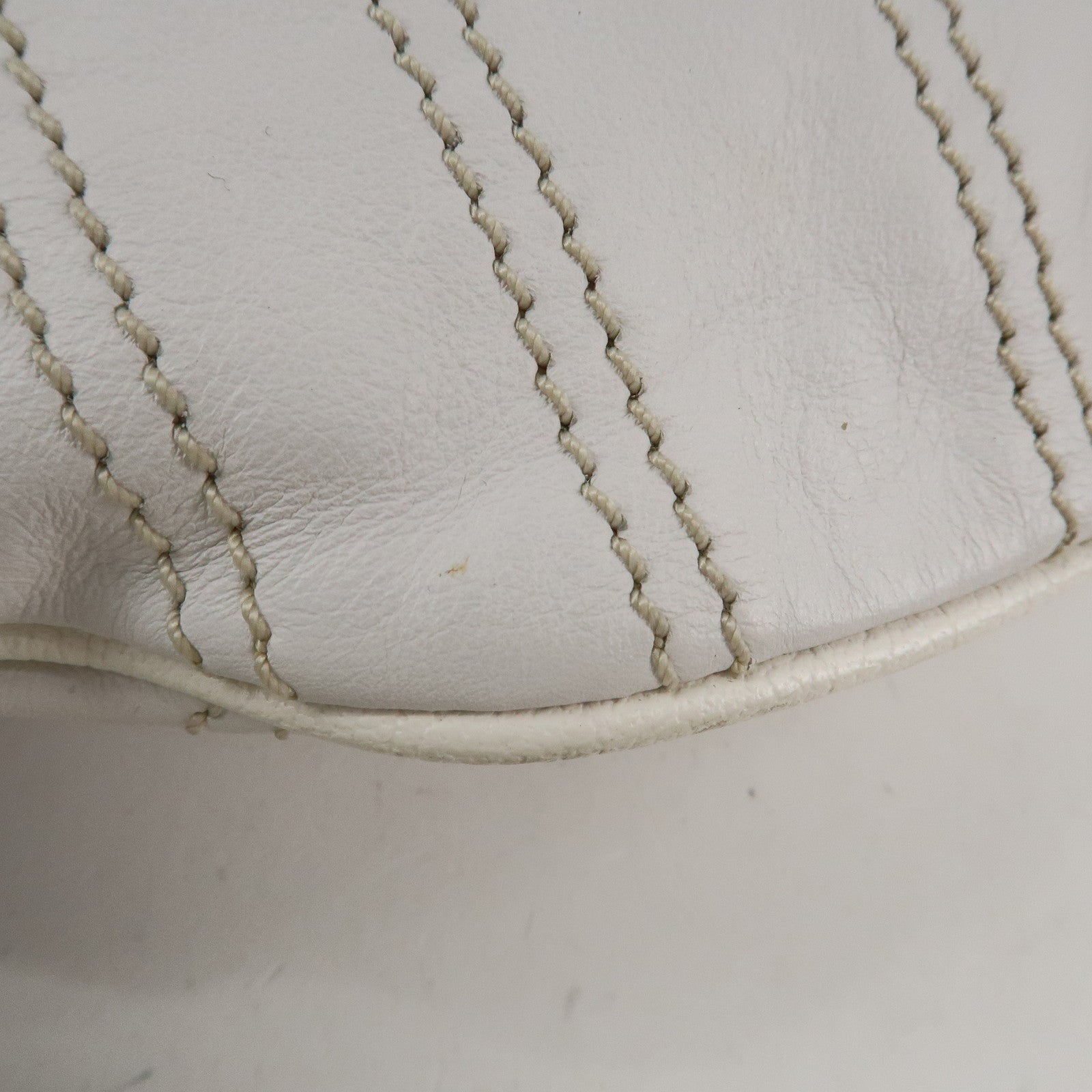 CELINE Leather Shoulder Bag White Gold Hardware Used