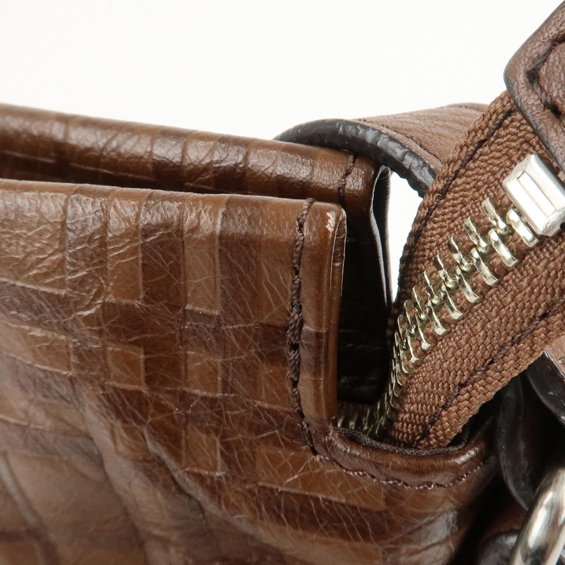 BURBERRY Leather Shoulder Bag Brown Silver Hardware Used