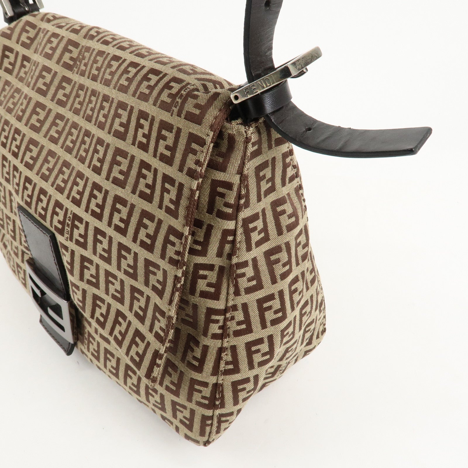 FENDI Zucchino Canvas Leather Mamma Bucket Shoulder Bag 8BR001 Used