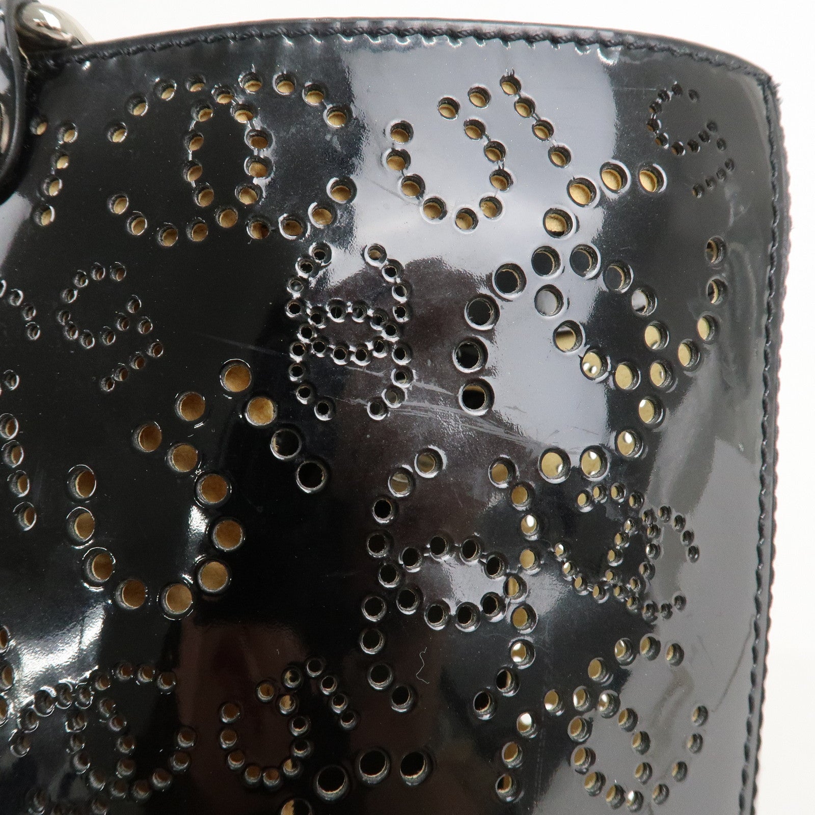 CHANEL COCO Mark No.5 Patent Leather Punching Hand Bag Black Used