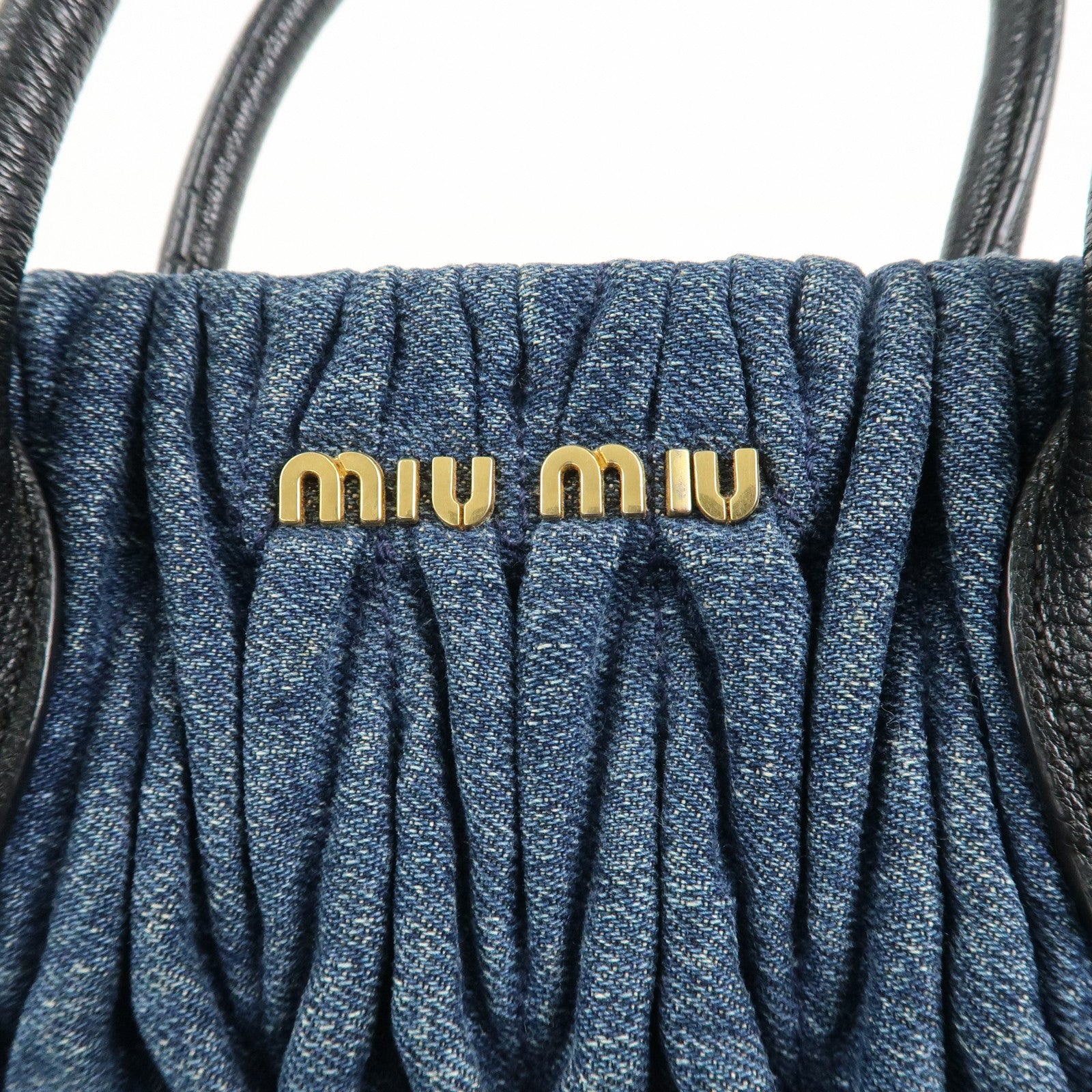 MIU MIU Matelasse Denim Leather 2Way Bag Hand Bag Blue Black Used