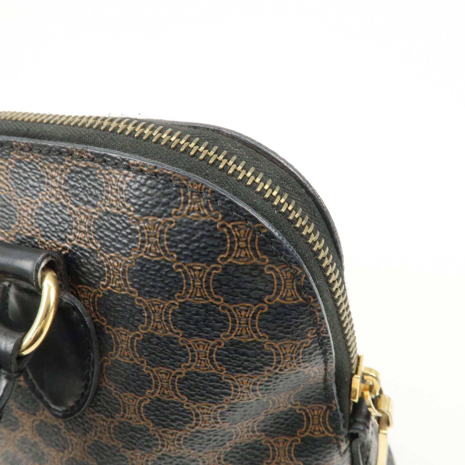 CELINE Macadam PVC Leather Hand Bag Black Brown Gold HDW Used
