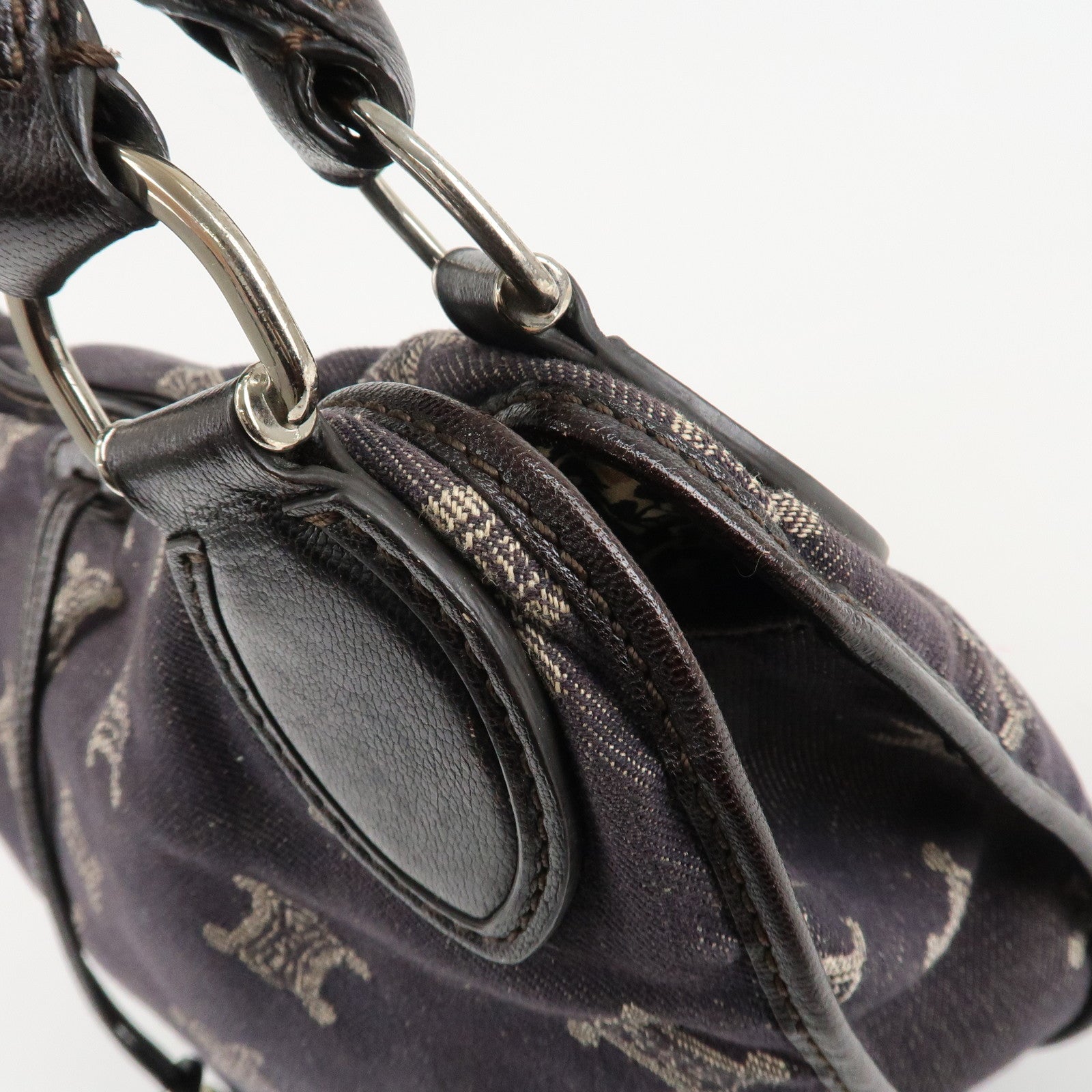CELINE Macadam Denim Leather Bitter Sweet Shoulder Bag Navy Brown Used