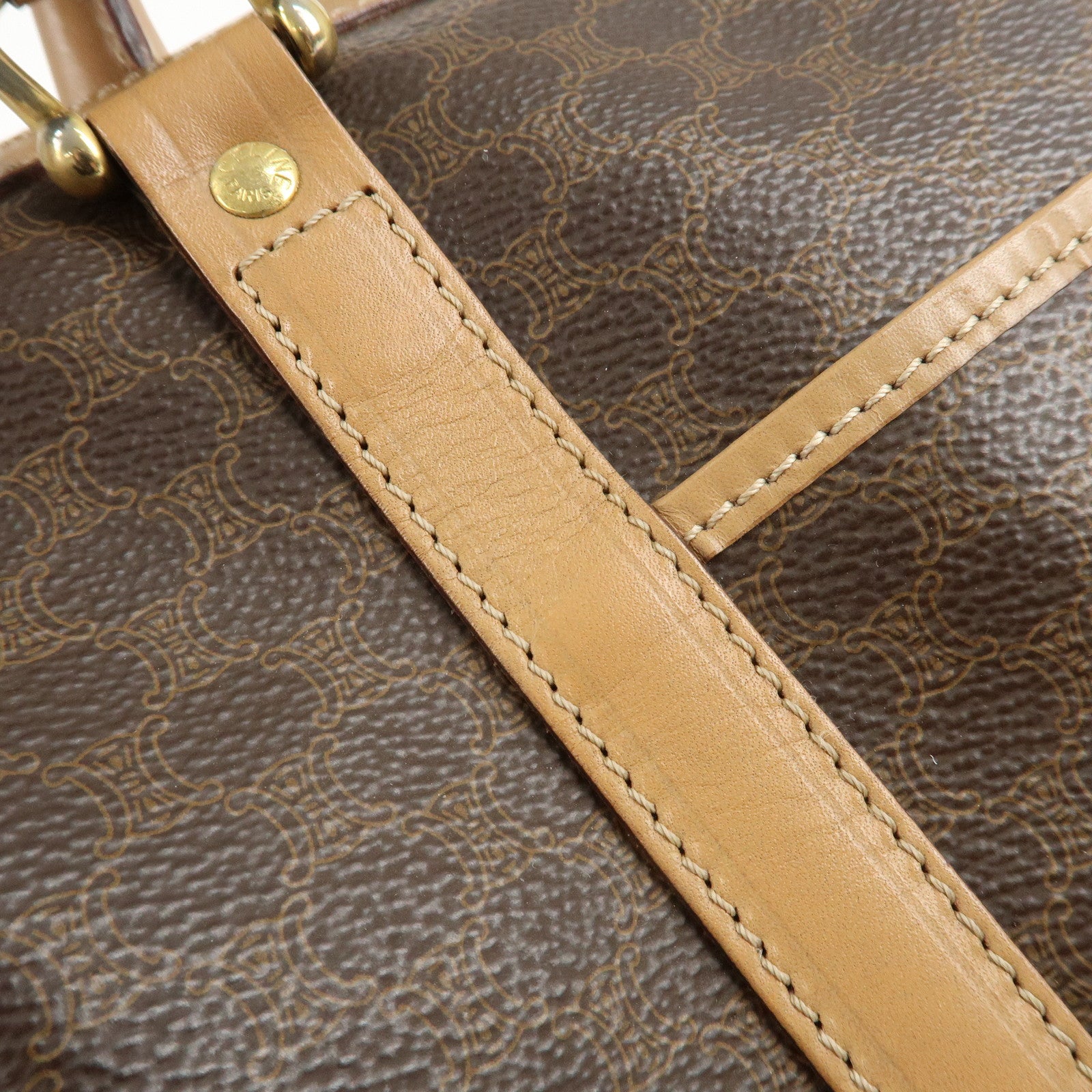 CELINE Macadam PVC Leather Boston Bag Hand Bag Brown Used