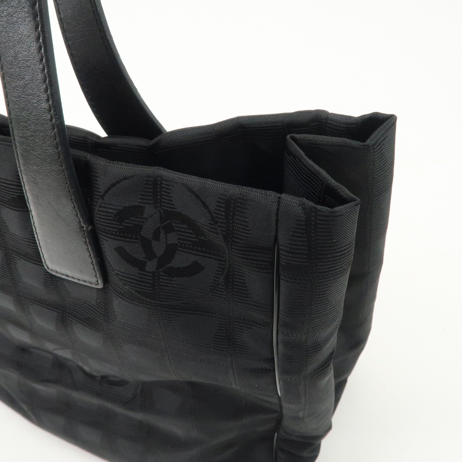 CHANEL New Travel Line Nylon Jacquard Leather Tote Bag A15991 Used