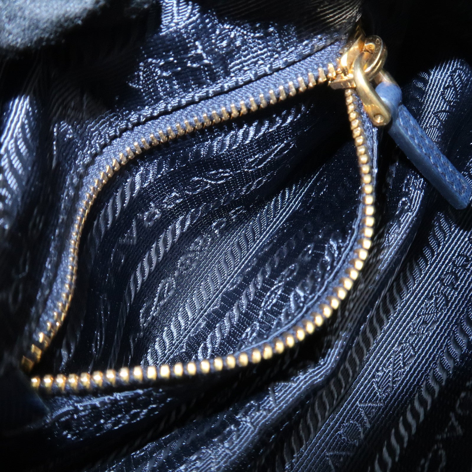 PRADA Triangle Logo Denim Pouch Cosmetic Pouch Blue Used