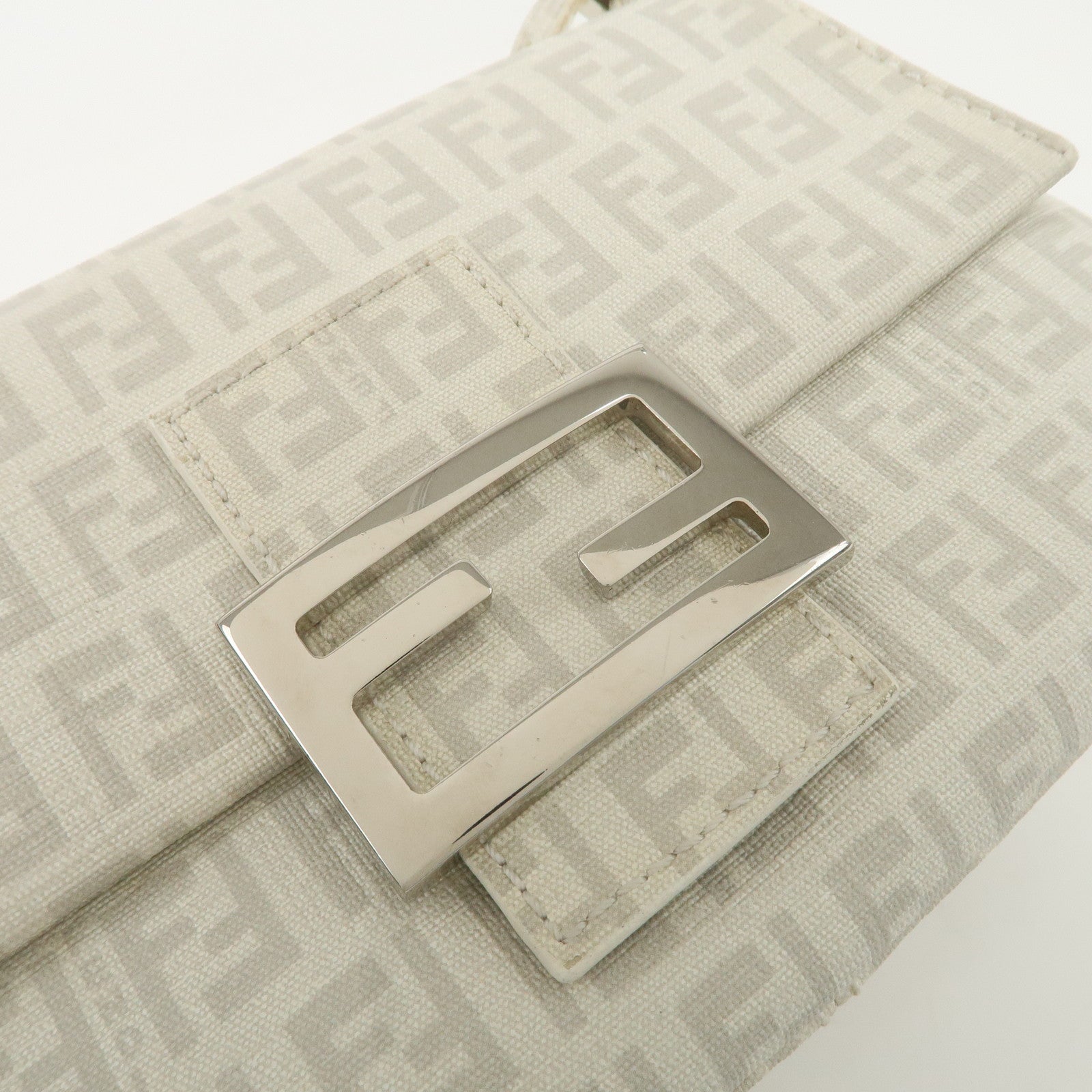 FENDI Mini Mamma Baguette Zucchino Canvas Leather Shoulder Bag Used