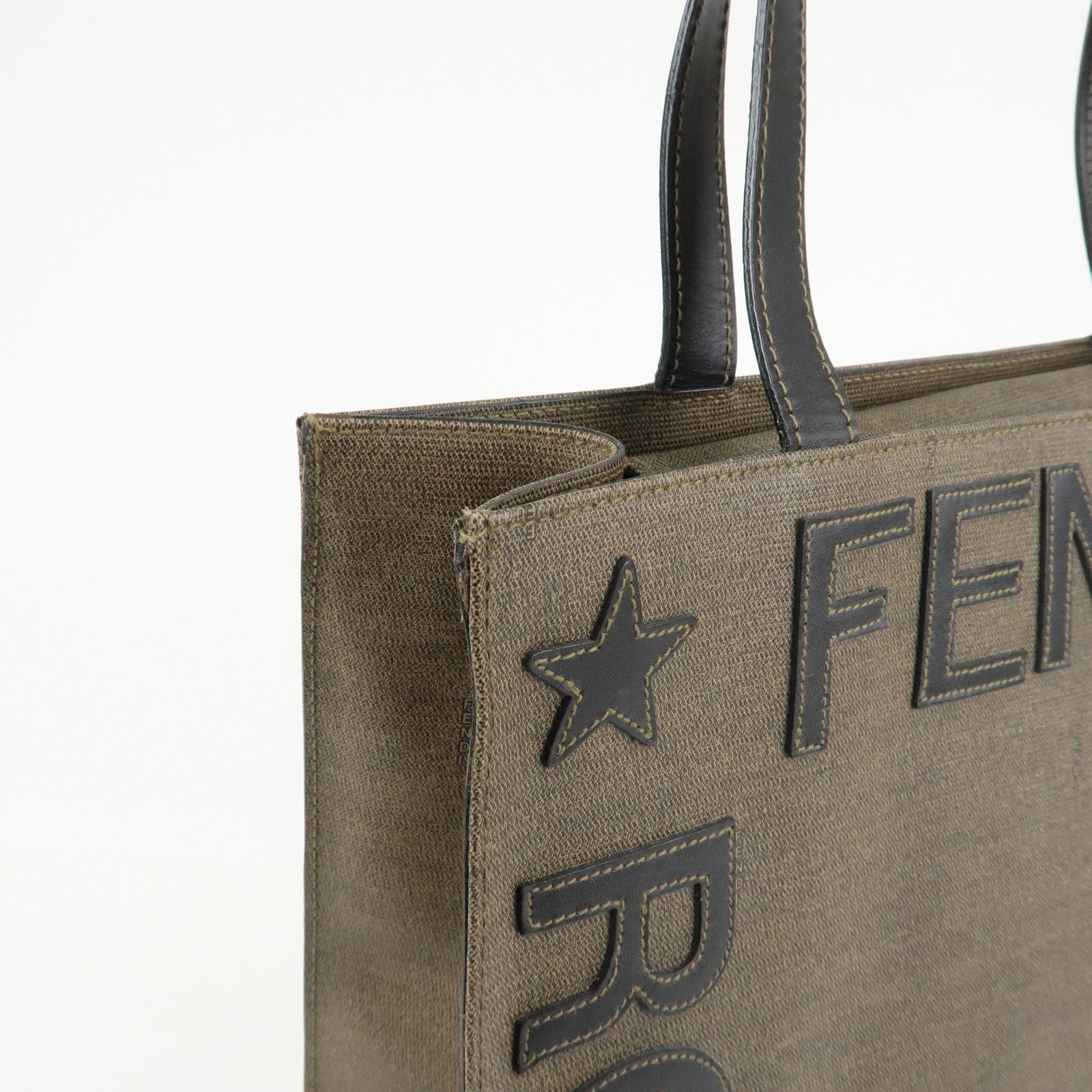 FENDI PVC Leather Tote Bag Hand Bag Shoulder Bag Brown Black Used
