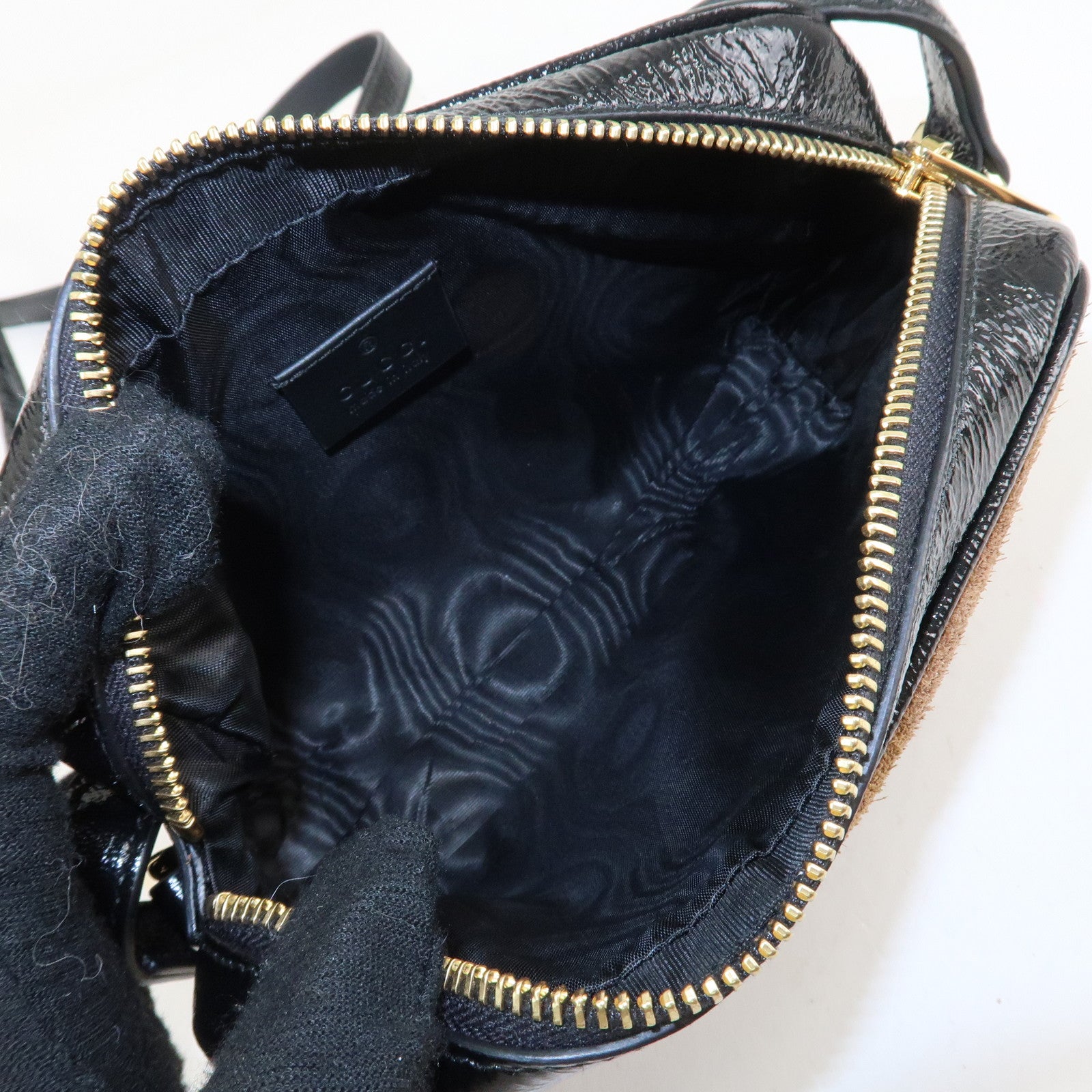 GUCCI Ophidia Sherry Suede Patent Leather Shoulder Bag 573321 Used