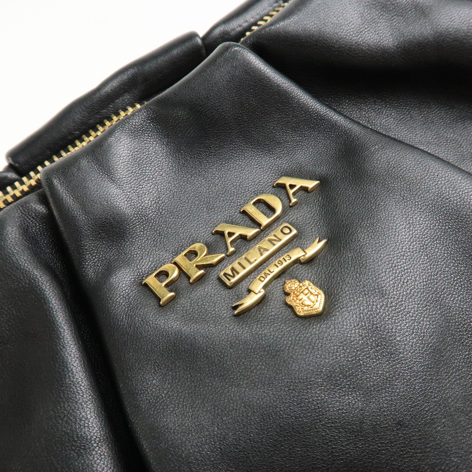 PRADA Leather Chain One-Shoulder Bag Black Gold Hardware Used