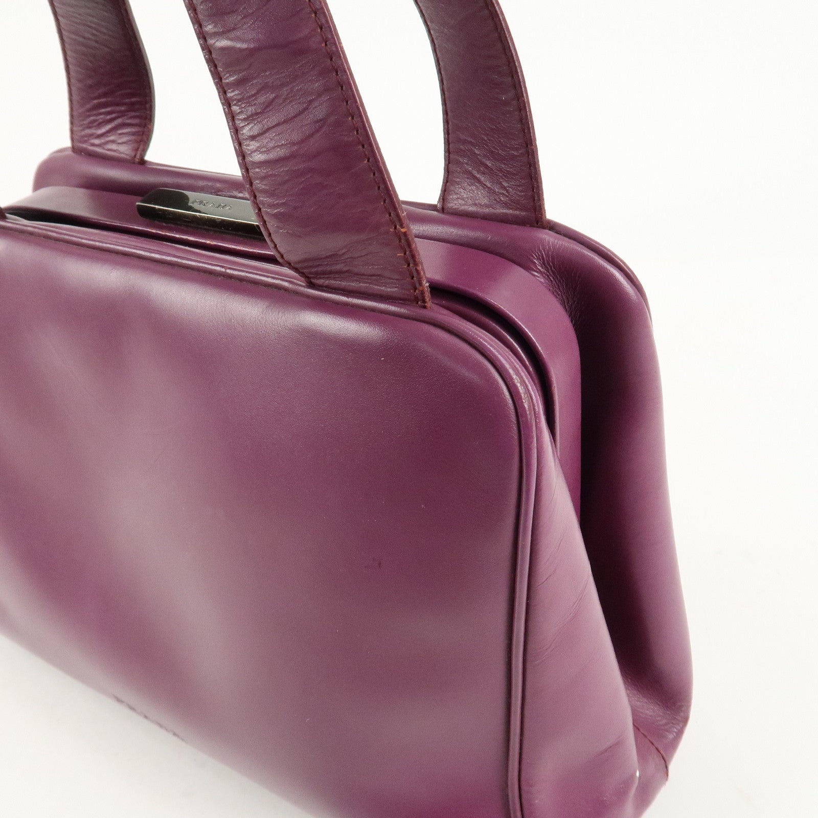 PRADA Leather Tote Bag Hand Bag Purple Antique Black HDW Used