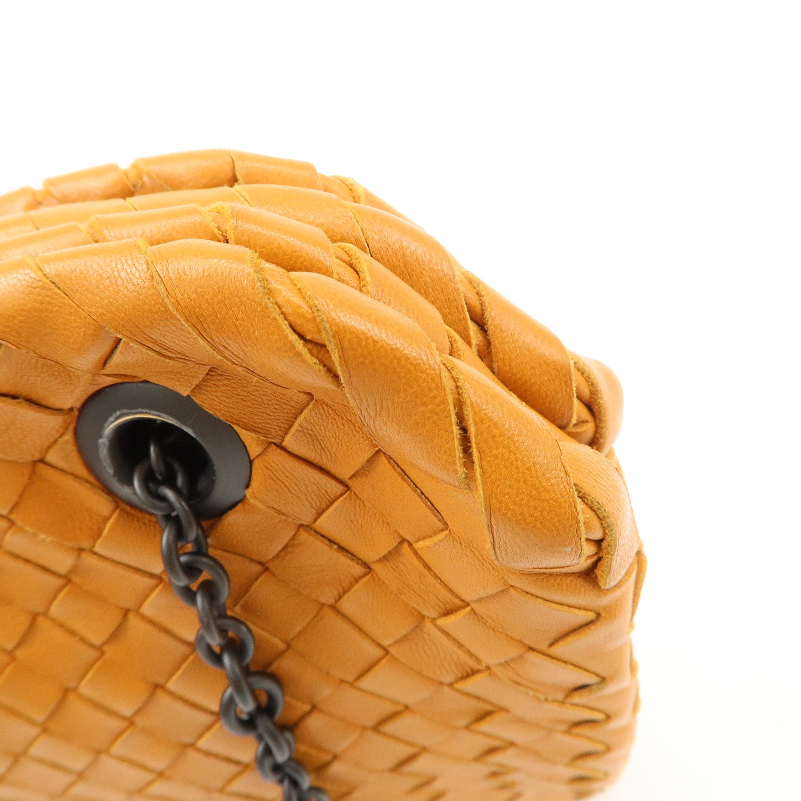 Bottega Veneta Intrecciato Leather Chain Shoulder Bag Orange Used