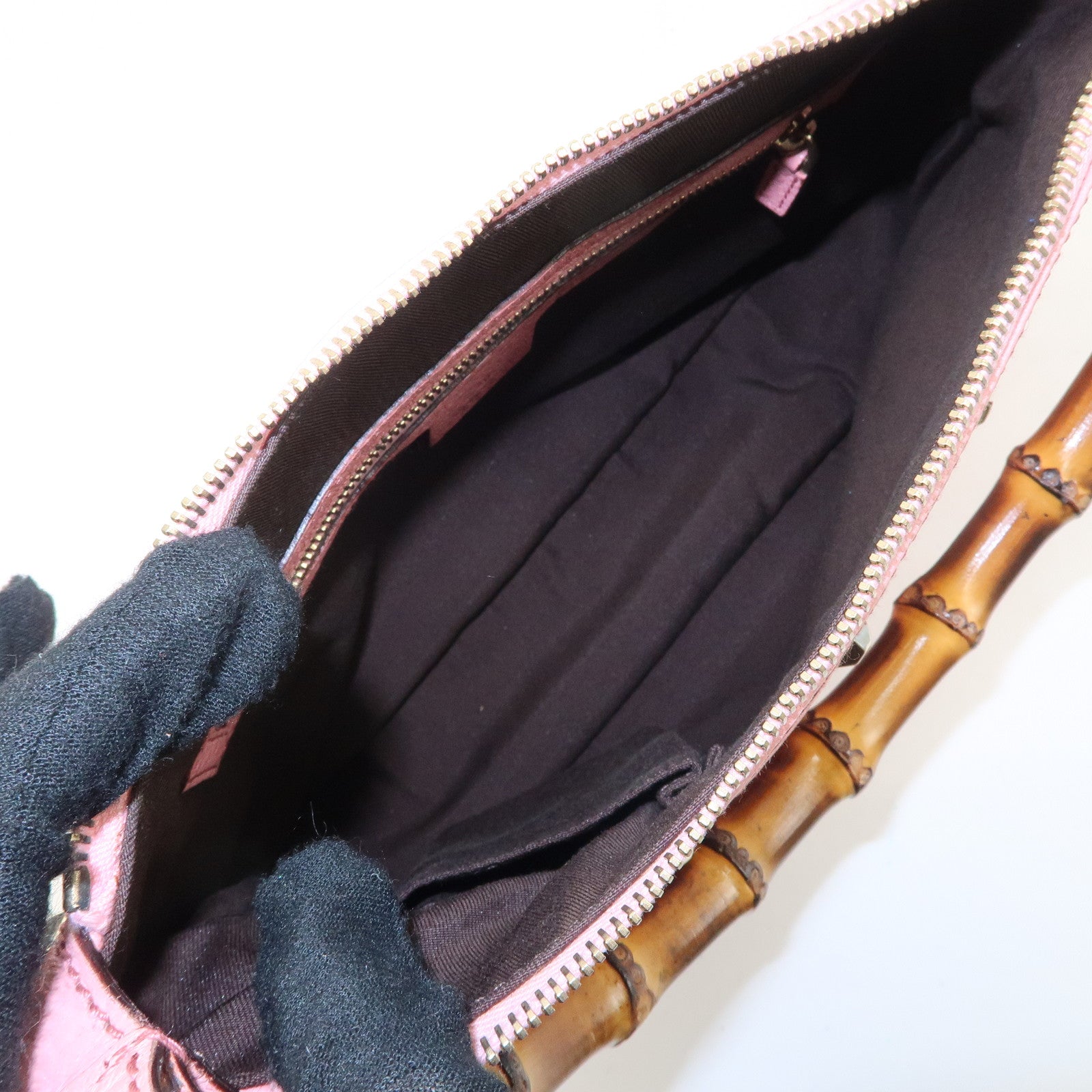 GUCCI Bamboo Leather Shoulder Bag Hand Bag Studs Pink 137378 Used