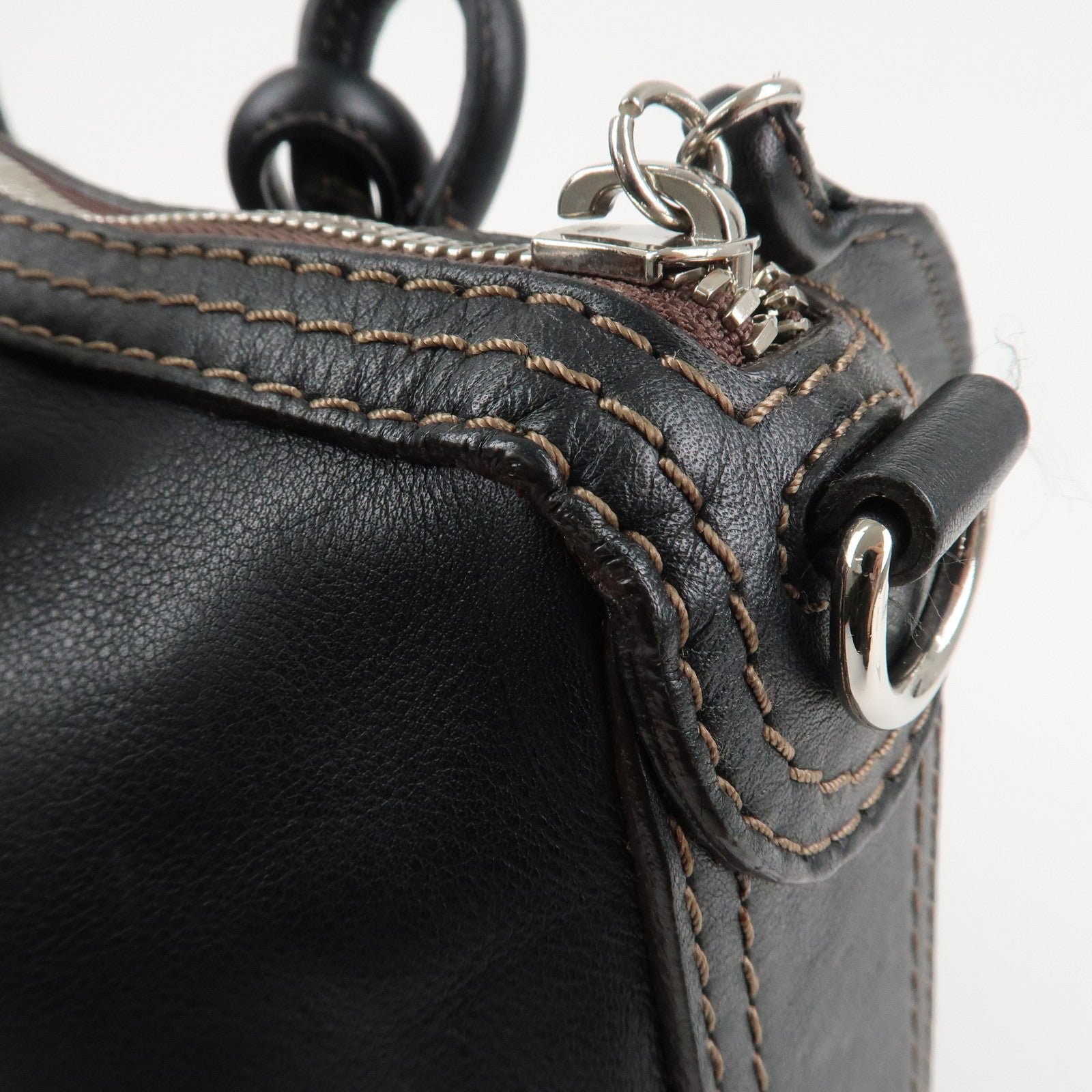 LOEWE Sangria Leather 2Way Tote Bag Black Silver Hardware Used