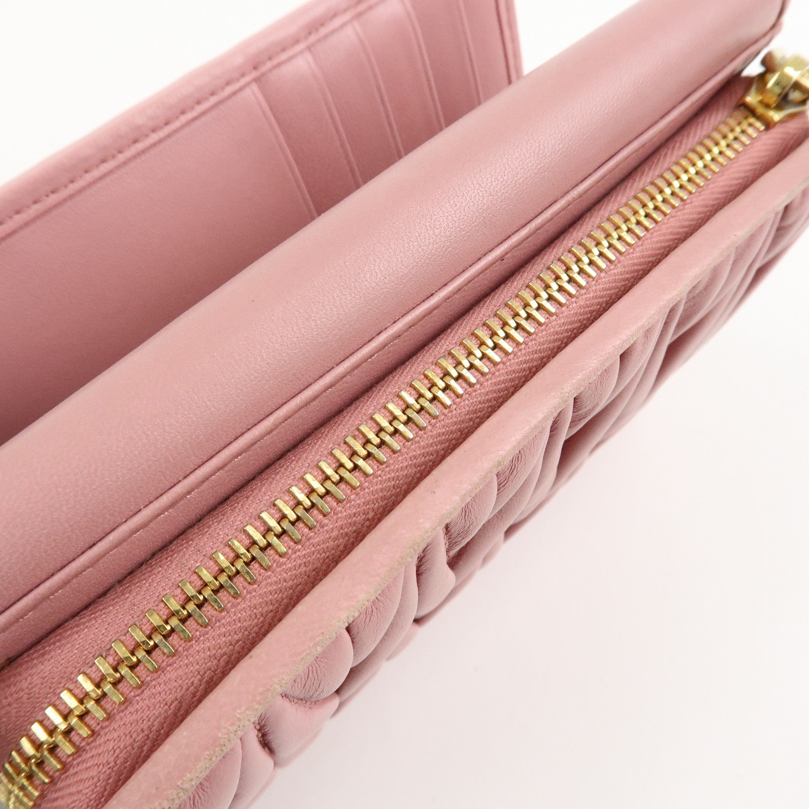 MIU MIU Matelasse Leather Trifold Wallet Pink 5ML225 Used