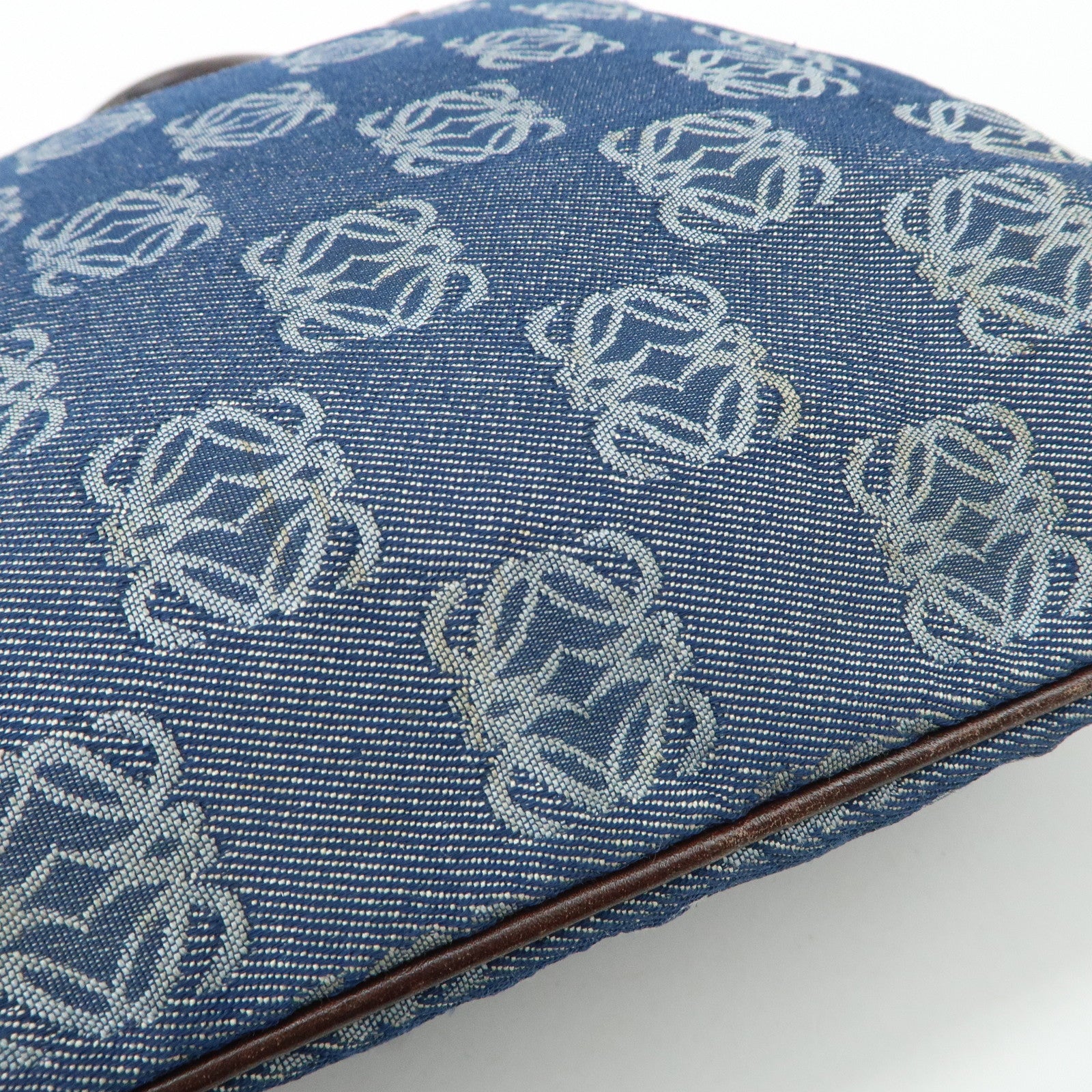 LOEWE Anagram Canvas Leather Tote Bag Blue Brown Used