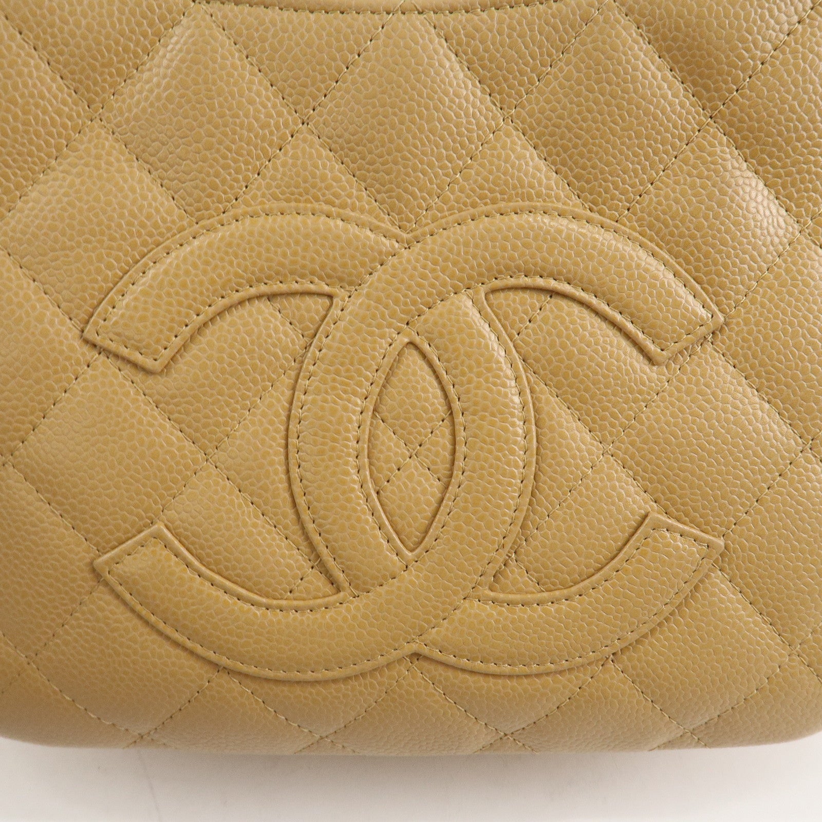 CHANEL COCO Mark Matelasse Shoulder Bag Caviar Skin Beige Used