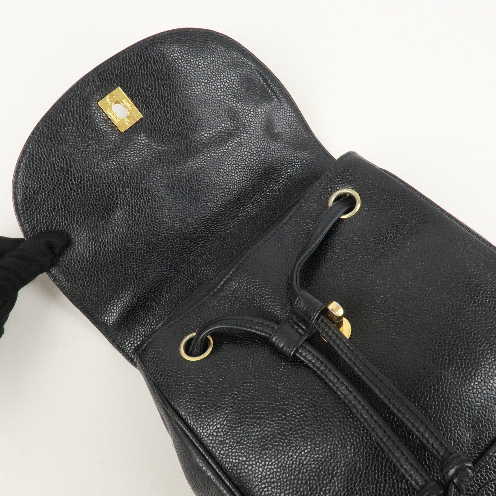 CHANEL Triple COCO Caviar Skin Chain Back Pack Black Gold Used