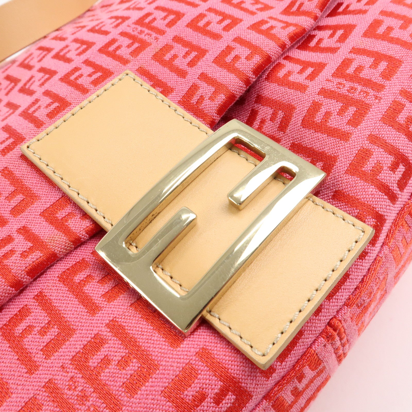 FENDI Mamma Baguette Zucchino Canvas Leather Shoulder Bag 8BR001 Used