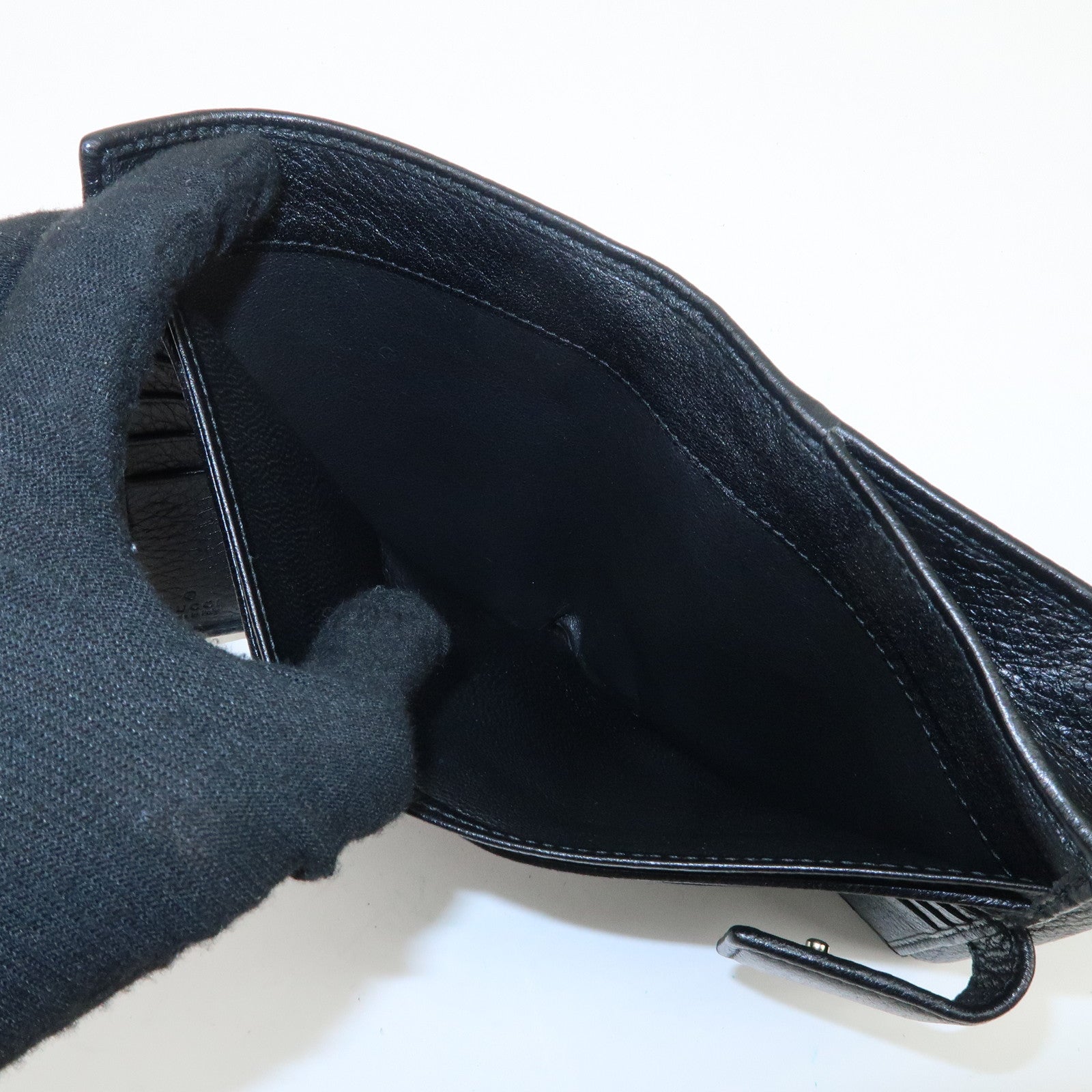 GUCCI Bamboo Leather W Hook Bi-fold Wallet Black 233049 Used