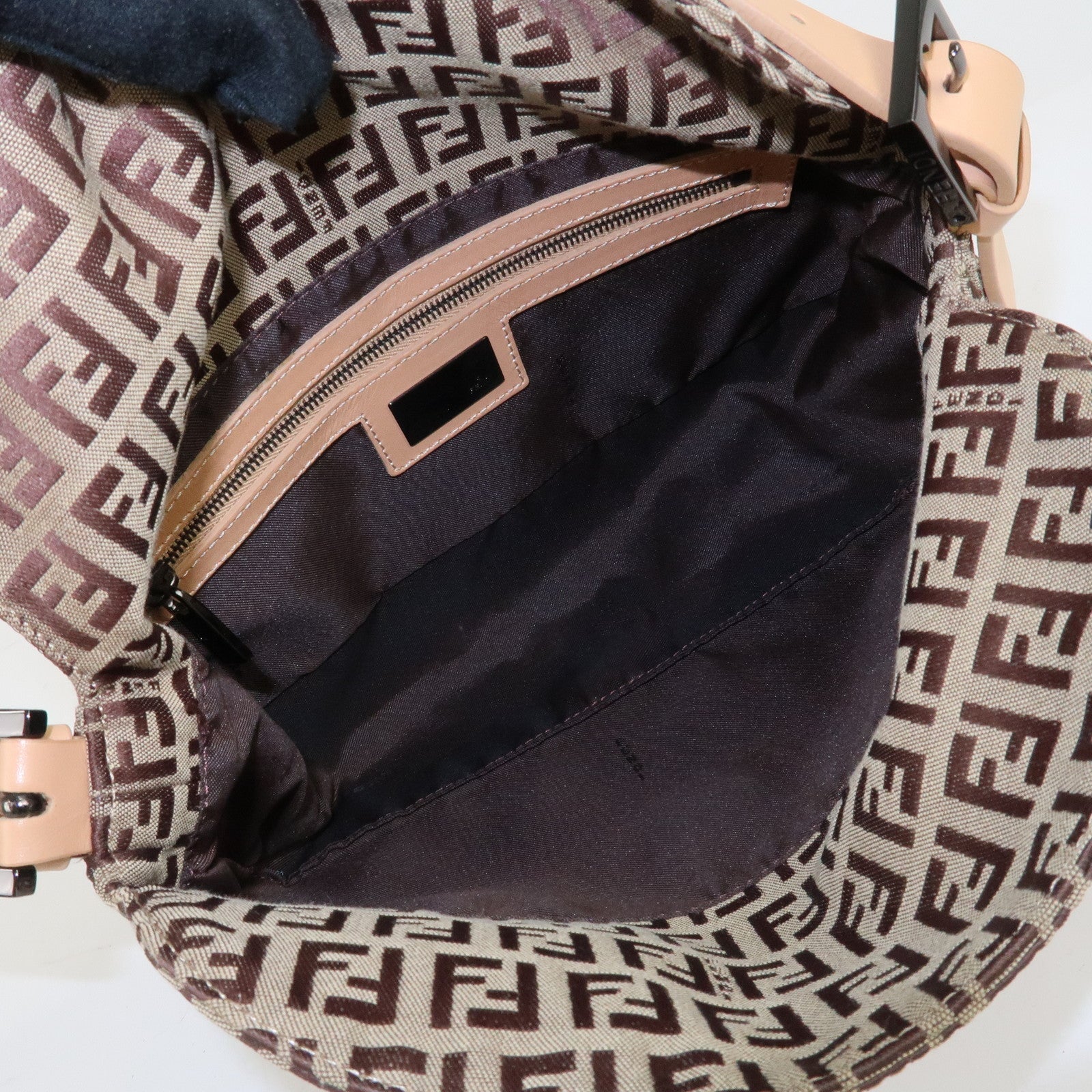 FENDI Zucchino Canvas Leather Shoulder Bag Beige 8BR003 Used