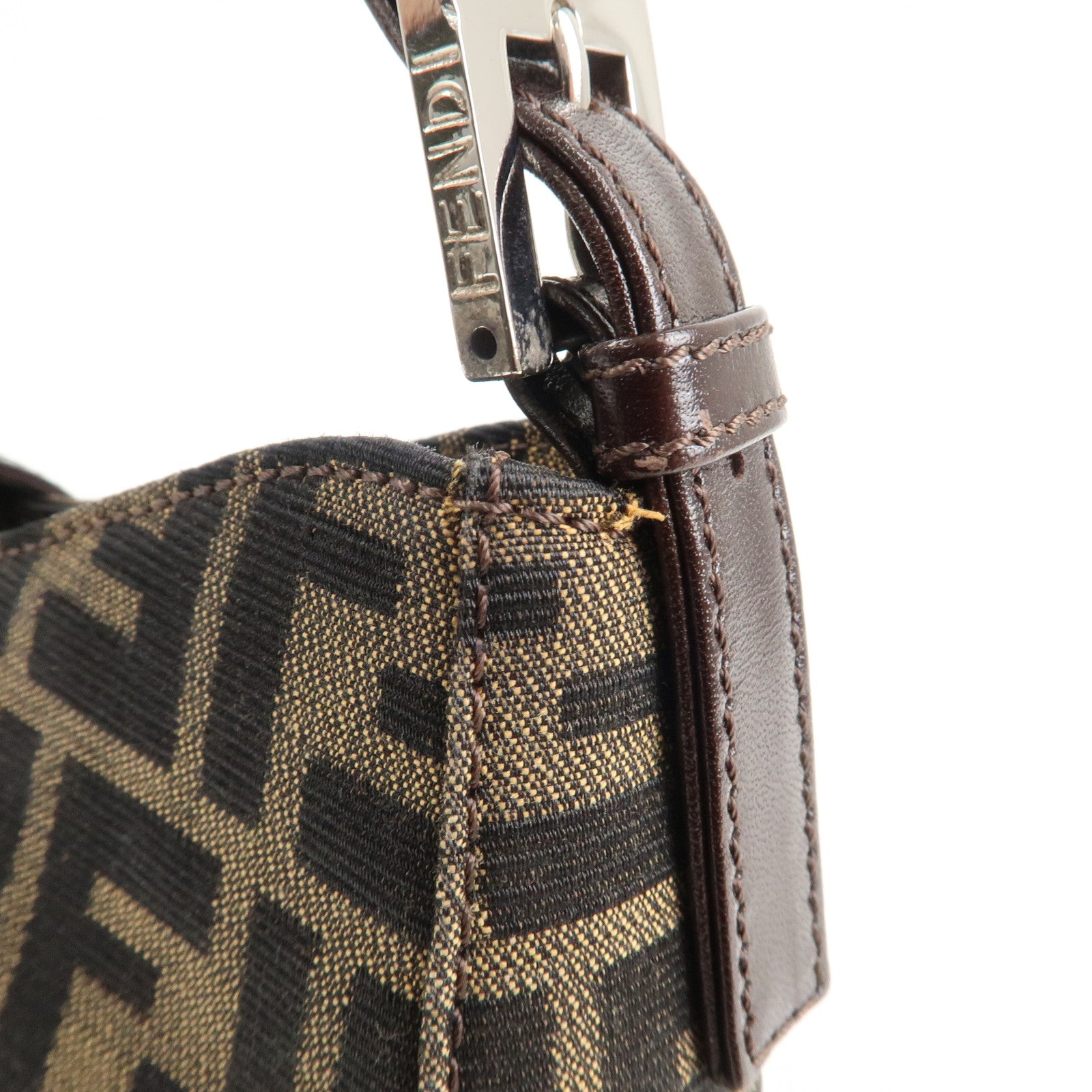 FENDI Zucca Canvas Leather Shoulder Bag Brown Black 9161150001 Used