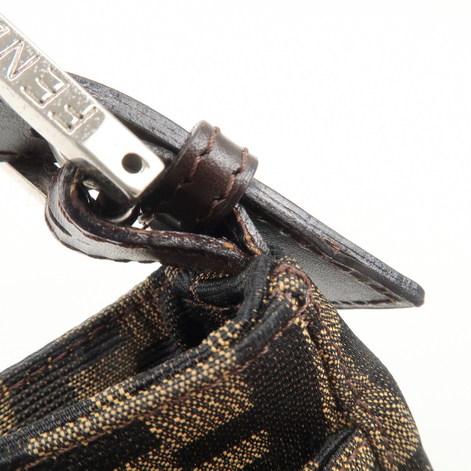 FENDI Zucca Canvas Leather Hand Bag Brown Black Used