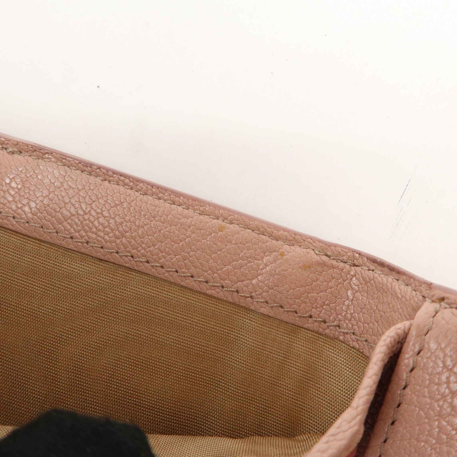 MIU MIU Leather Double Hook Bi-fold Wallet Pink Gold Hardware Used