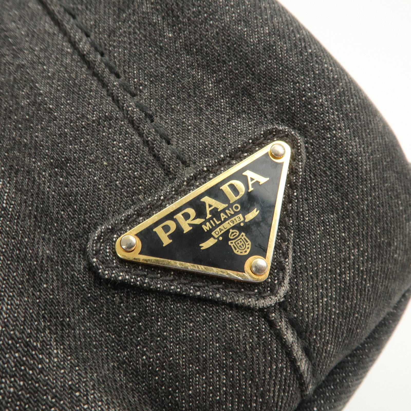 PRADA Canapa Mini Denim Hand Bag Tote Bag Black 1BG439 Used