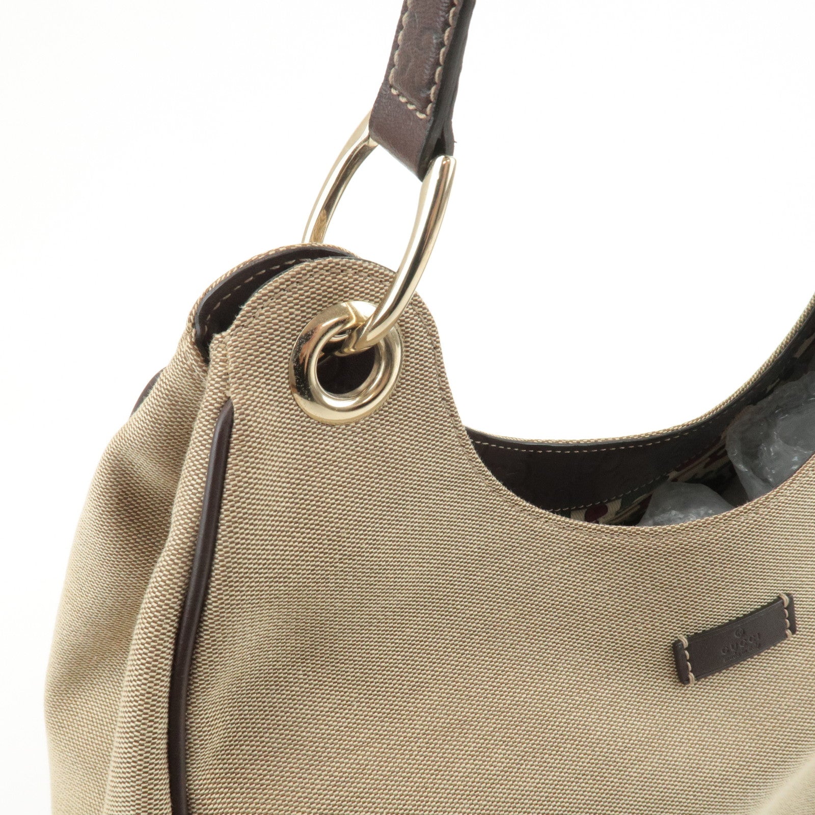 GUCCI Canvas Leather Shoulder Bag Beige Brown 257268 Used