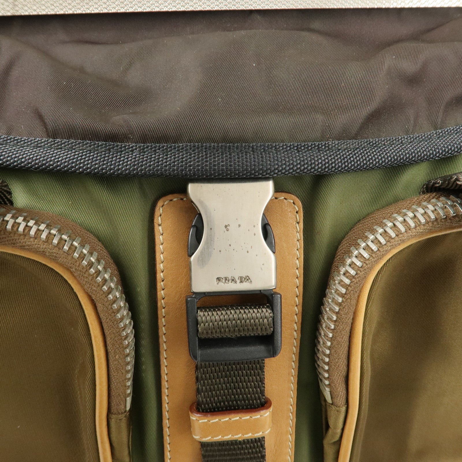 PRADA Nylon Leather Shoulder Bag Khaki Brown Green Used
