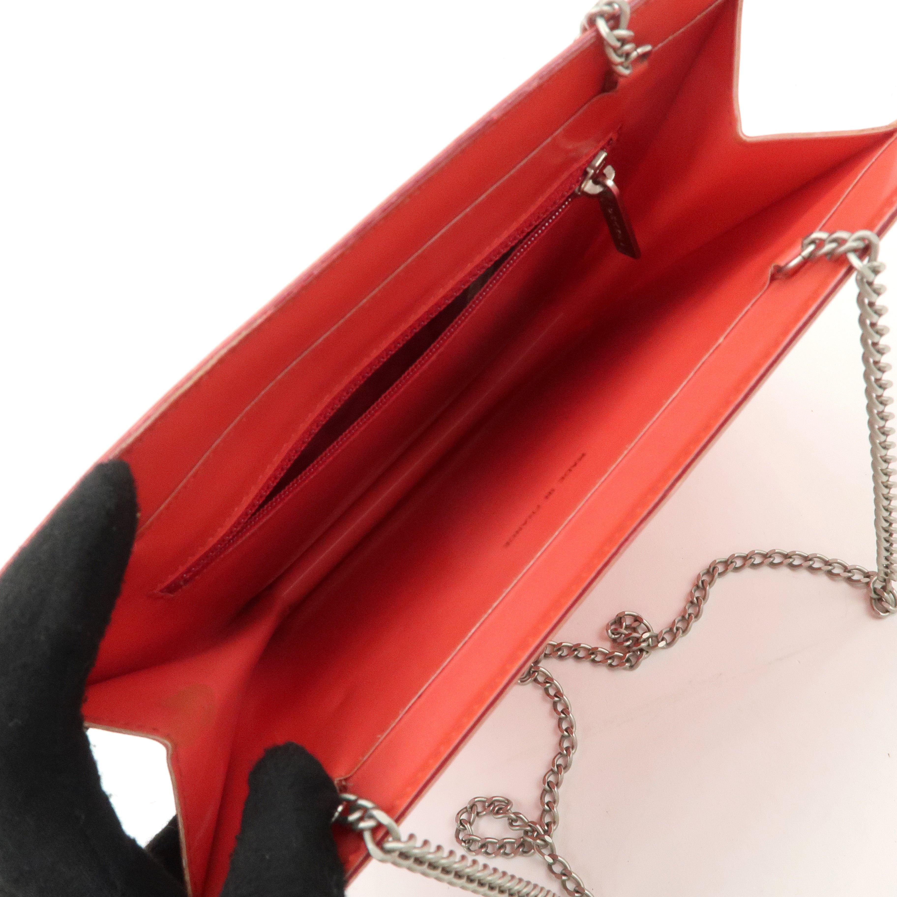 CHANEL Nylon Hologram Chain Shoulder Bag Hand Bag Red Used