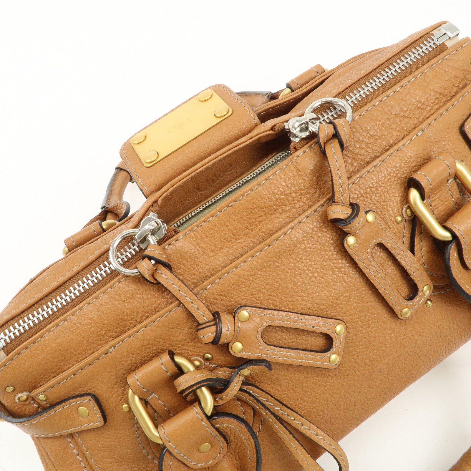 Chloe Paddington Leather Medium Hand Bag Shoulder Bag Brown Used