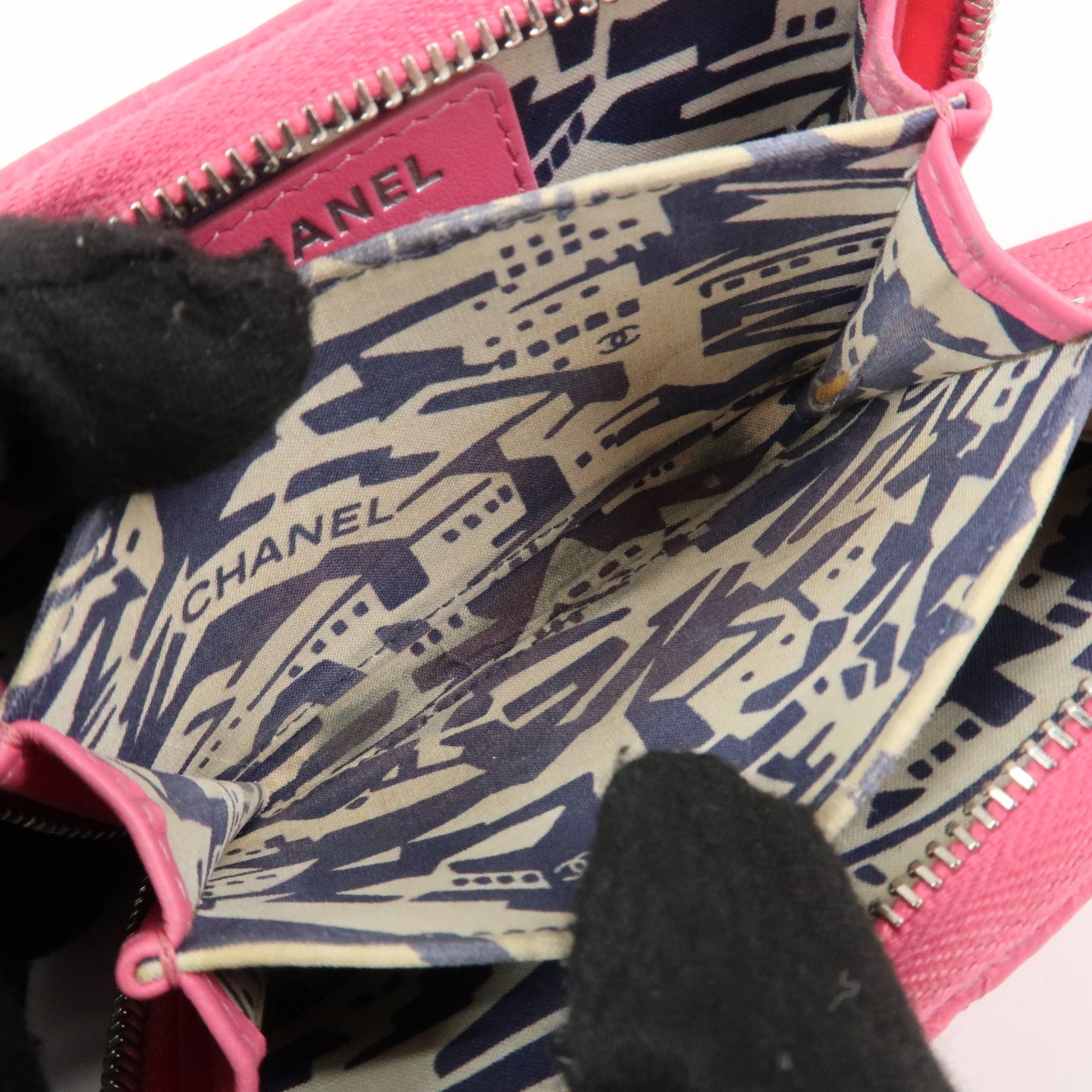 CHANEL Matelasse Caviar Skin Zippy Around Coin Purse Pink Used