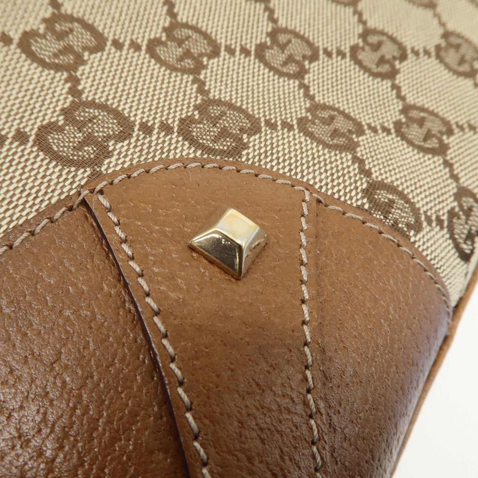 GUCCI GG Canvas Leather Tote Bag Hand Bag Beige Brown 120895 Used