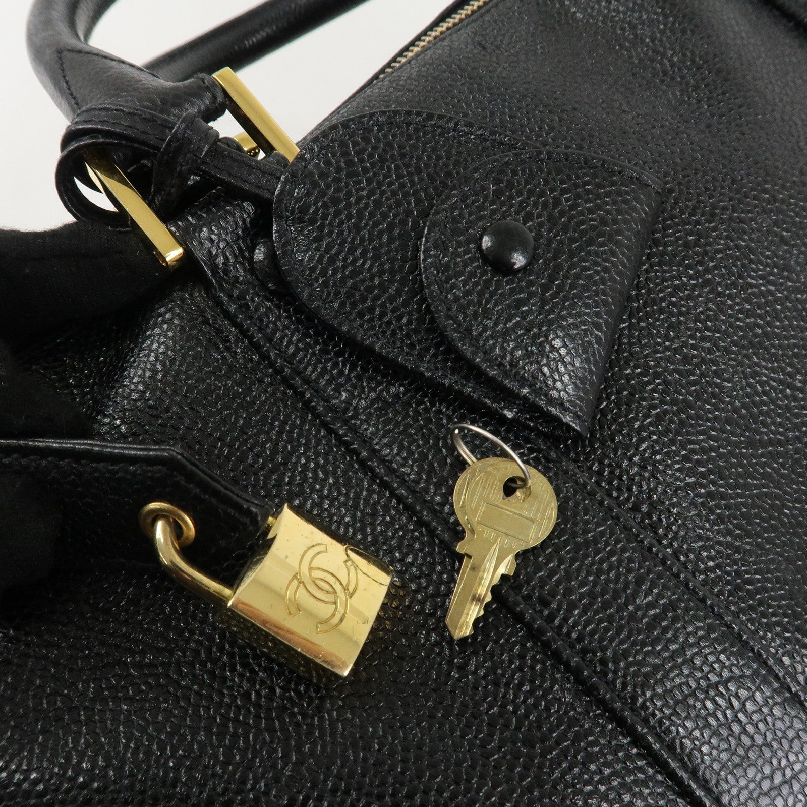 CHANEL Caviar Skin 2Way Boston Bag Hand Bag Black Used