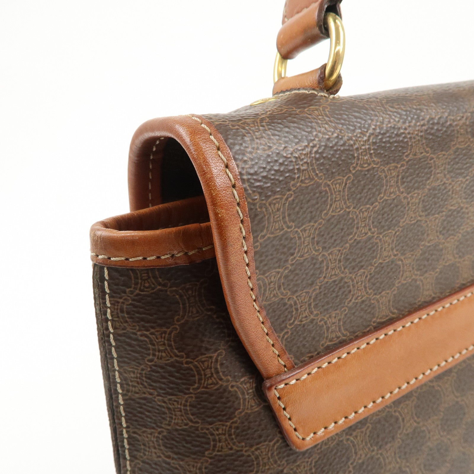 CELINE Macadam PVC Leather Hand Bag Brown Used