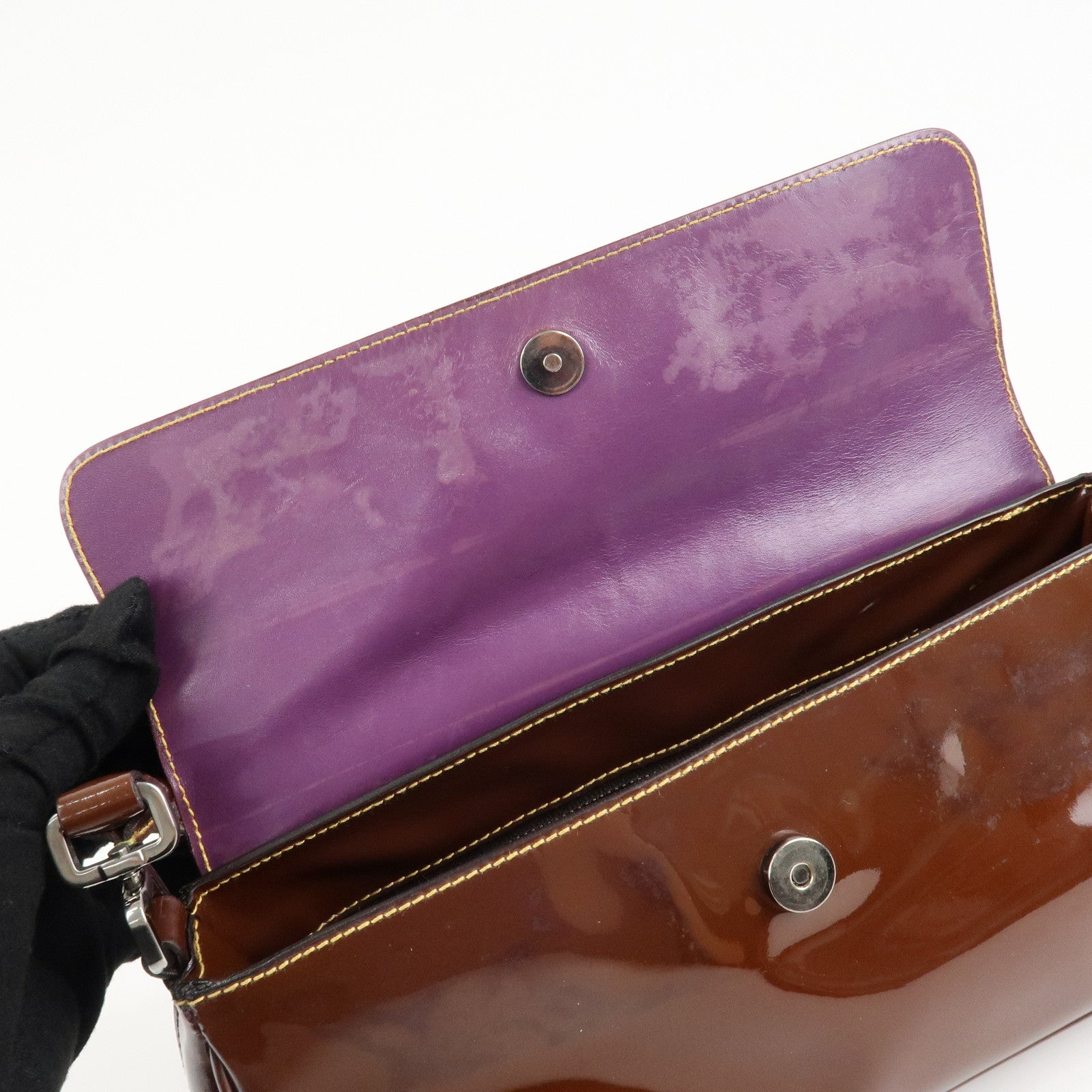 PRADA Patent Leather Shoulder Bag Brown Used