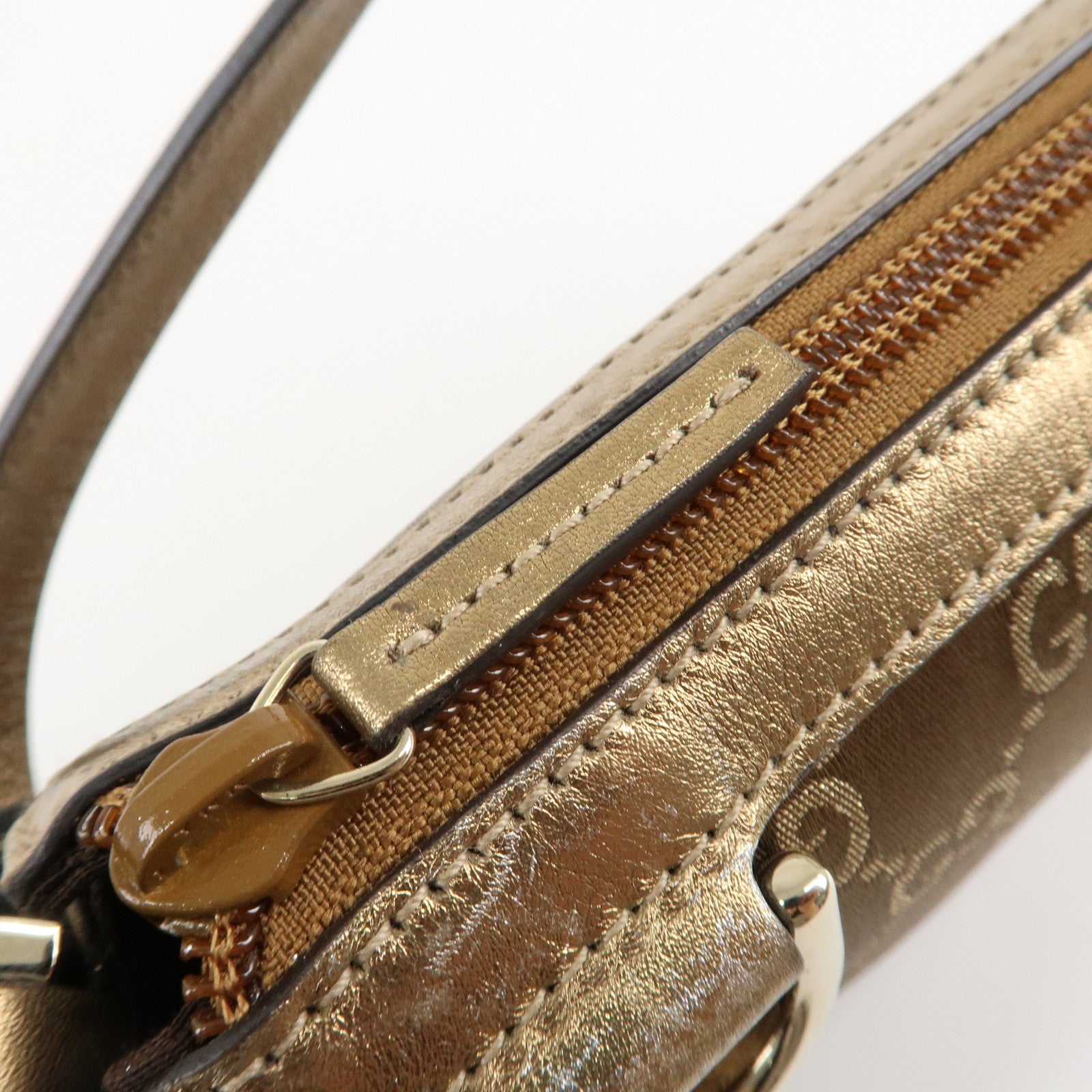 GUCCI Abbey Guccissima GG Satin Leather Hand Bag Gold 145750 Used