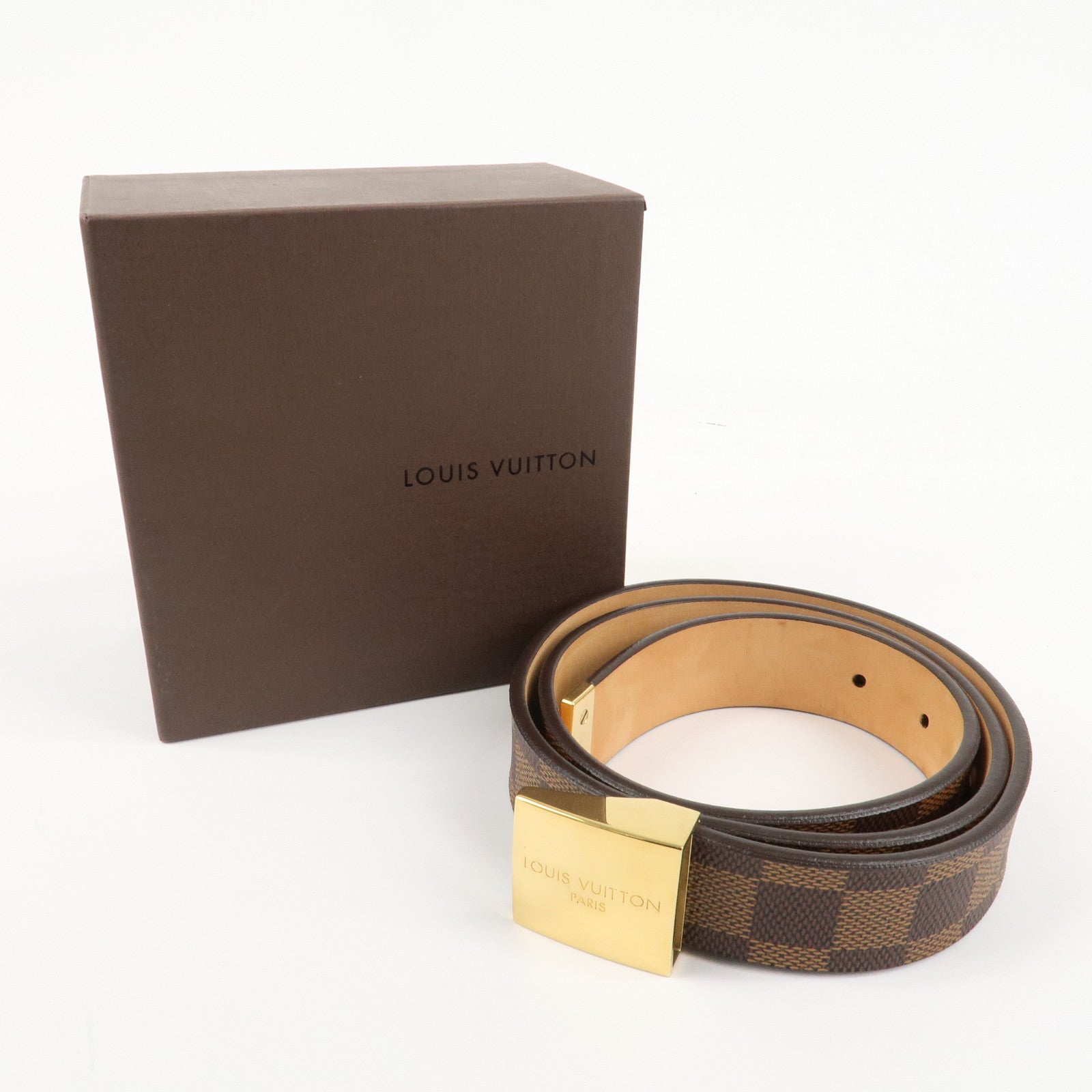 AuthLouis Vuitton Damier Ebene Saint Tulle Belt Carre 85/34 M6803V Used