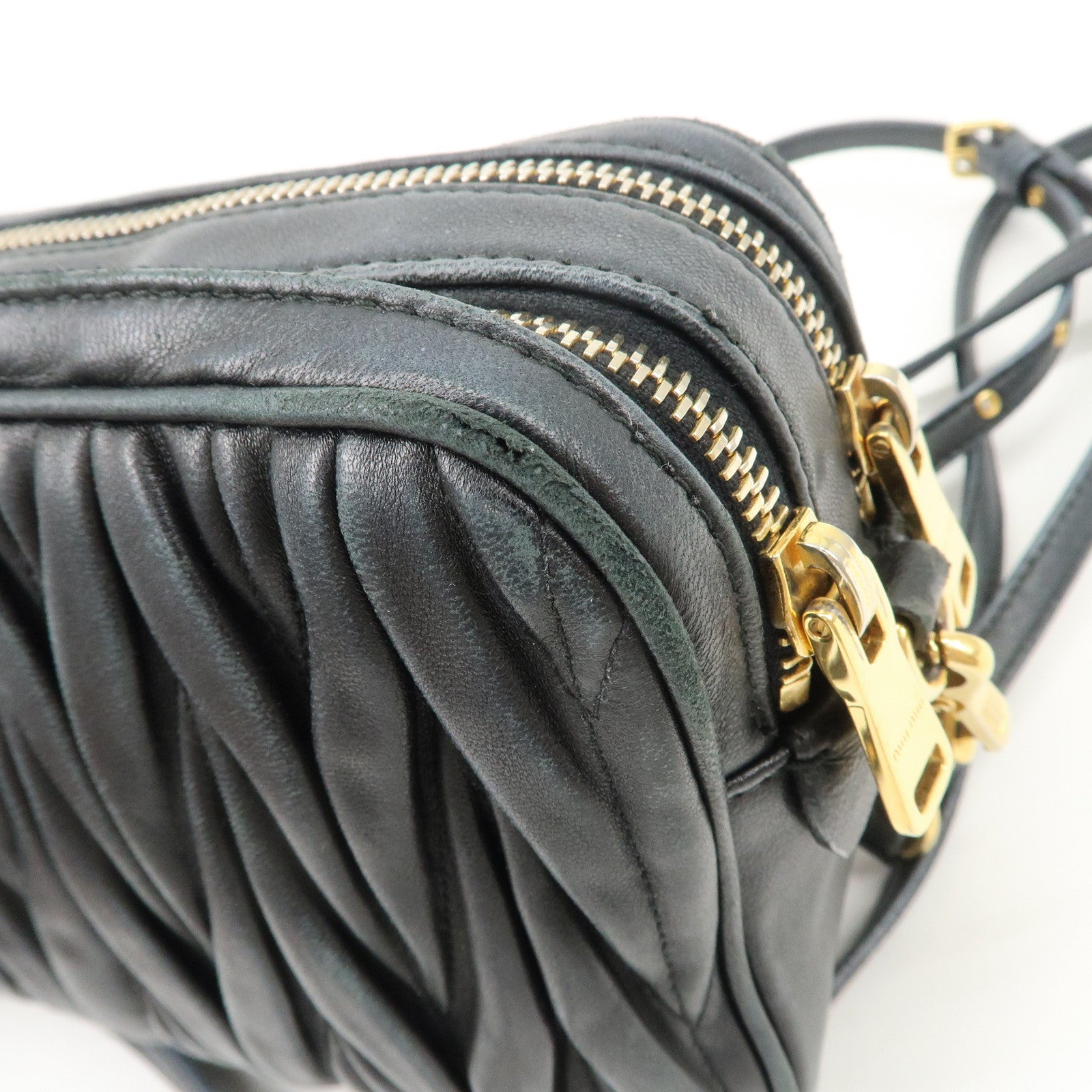 MIU MIU Matelasse Leather Shoulder Bag Black Used