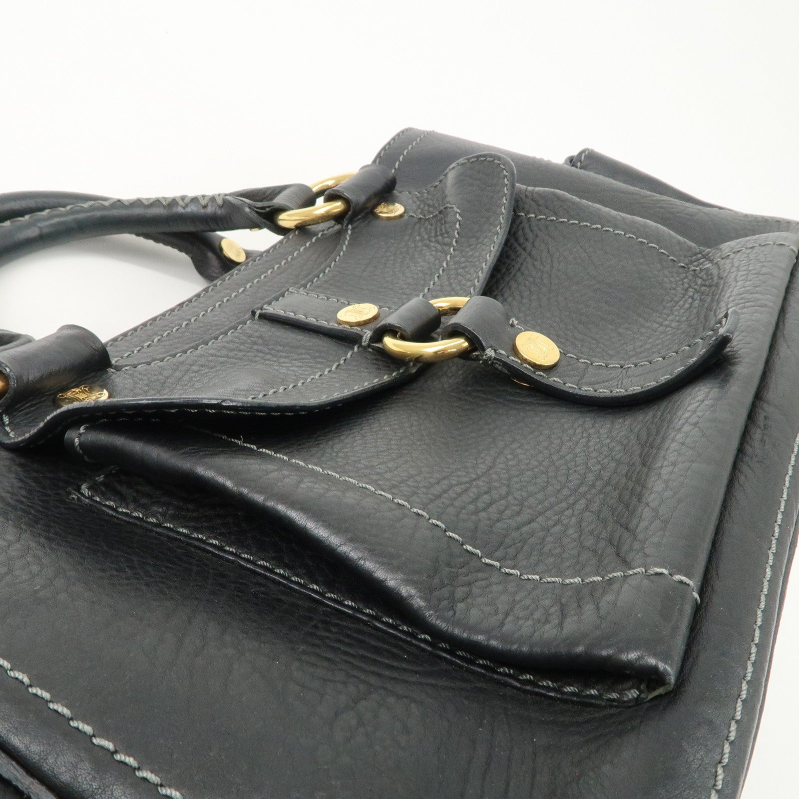 CELINE Leather Boogie Bag Hand Bag Black Used