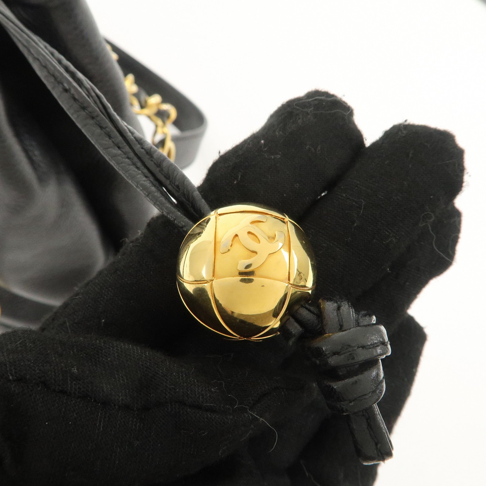 CHANEL Caviar Skin COCO Mark Chain Tote Bag Shoulder Bag Black Used